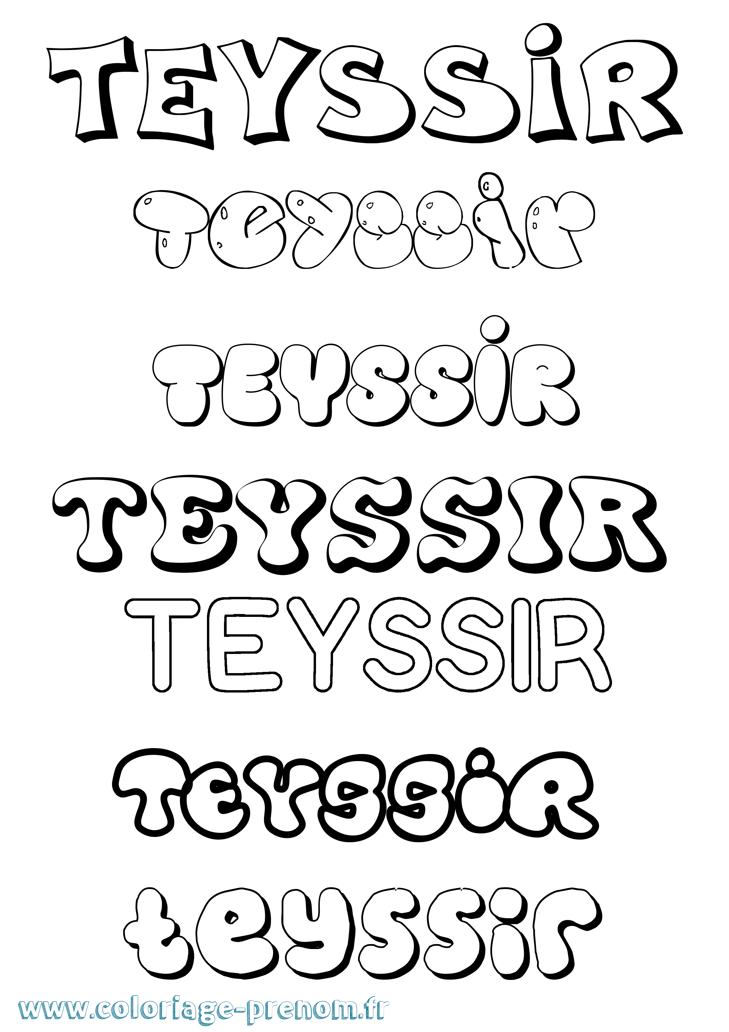 Coloriage prénom Teyssir Bubble