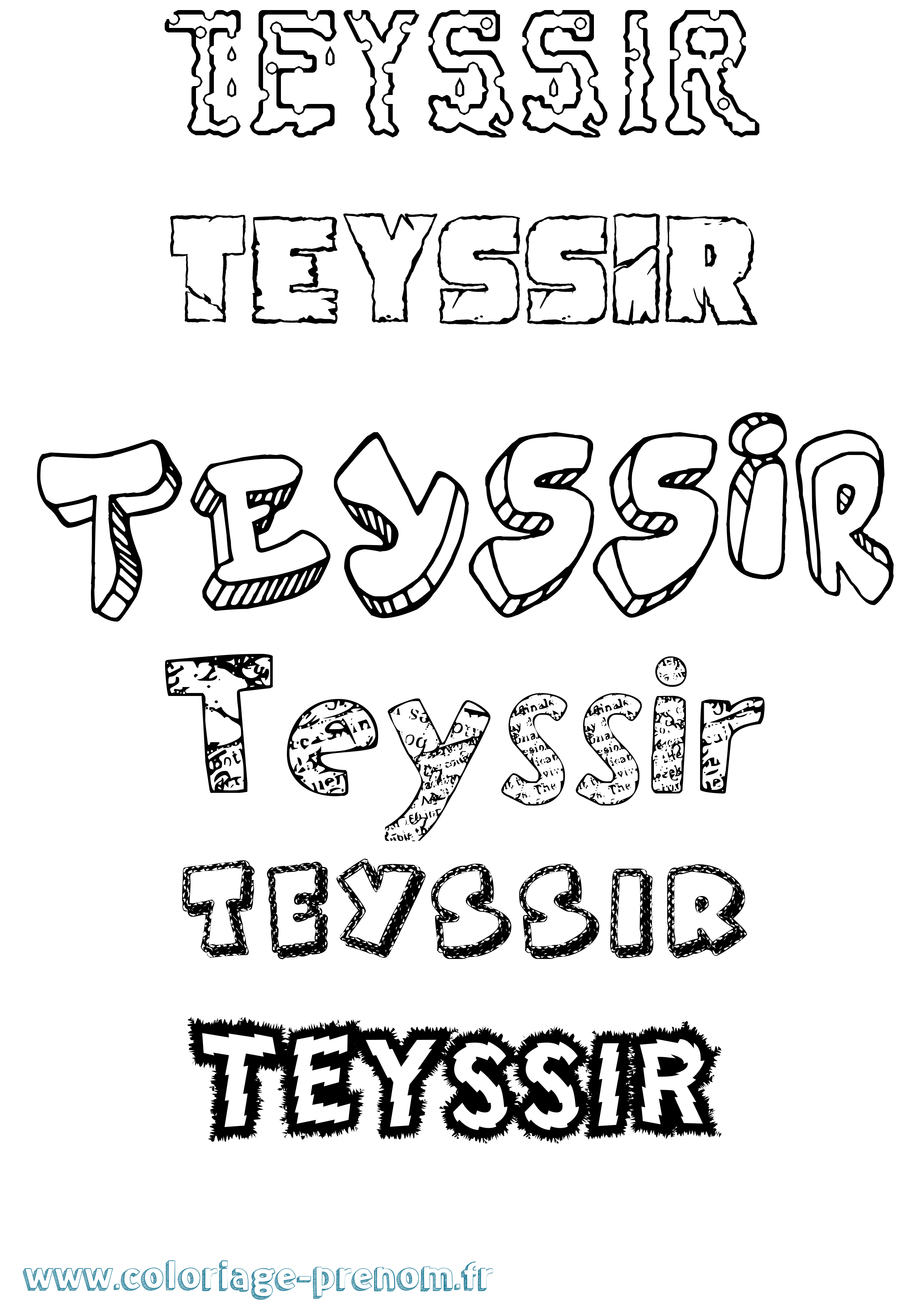 Coloriage prénom Teyssir Destructuré
