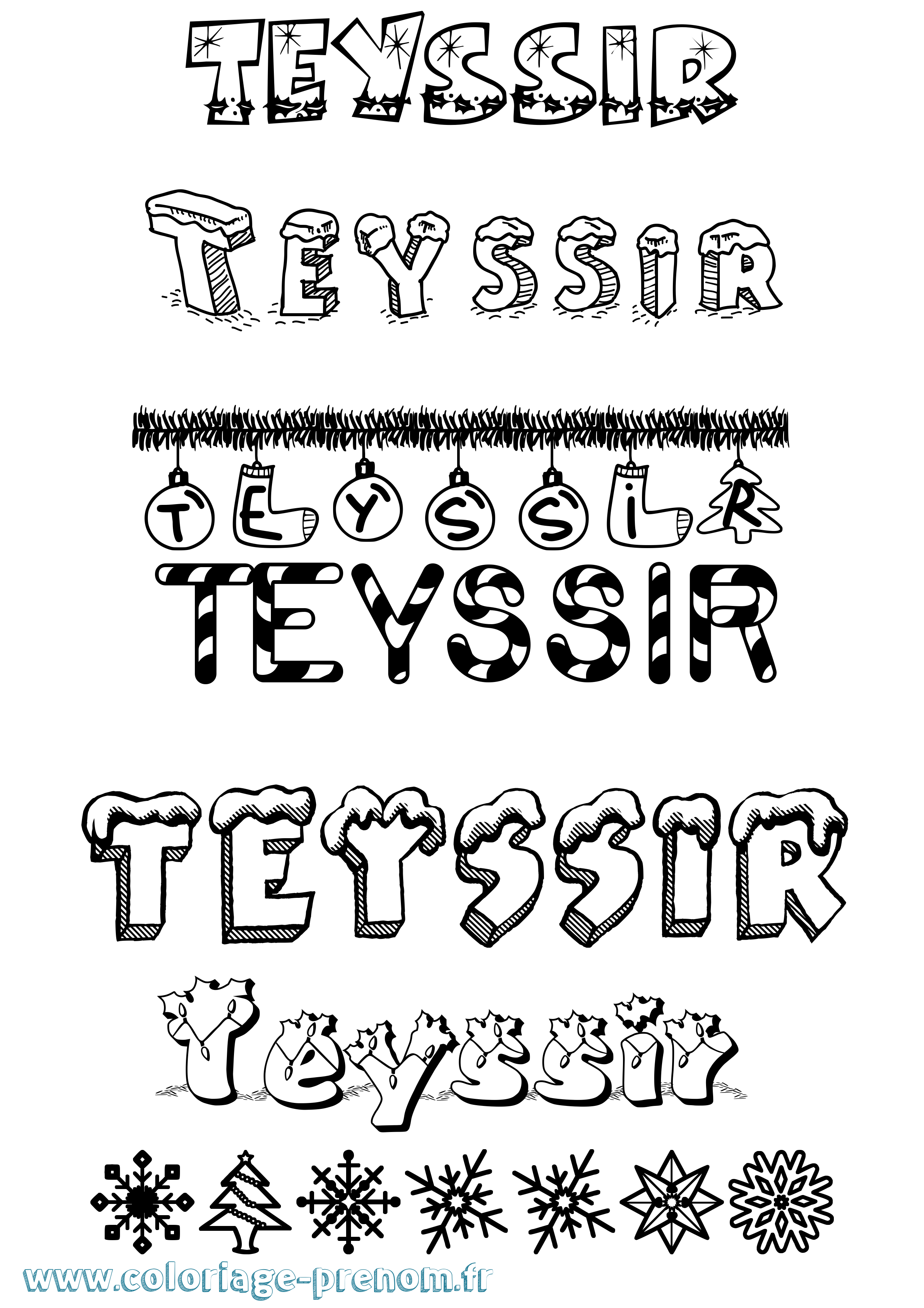 Coloriage prénom Teyssir Noël