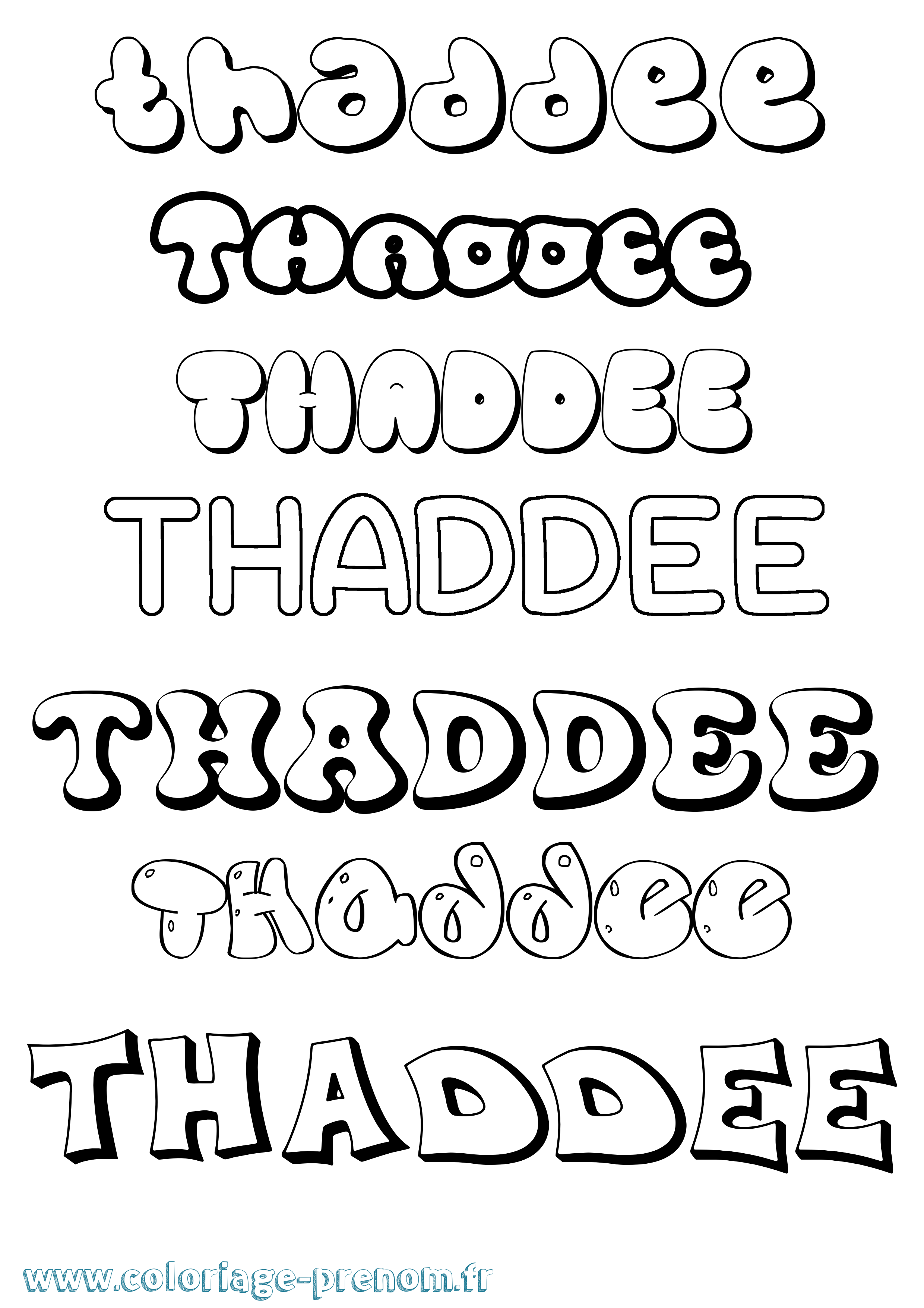 Coloriage prénom Thaddee Bubble