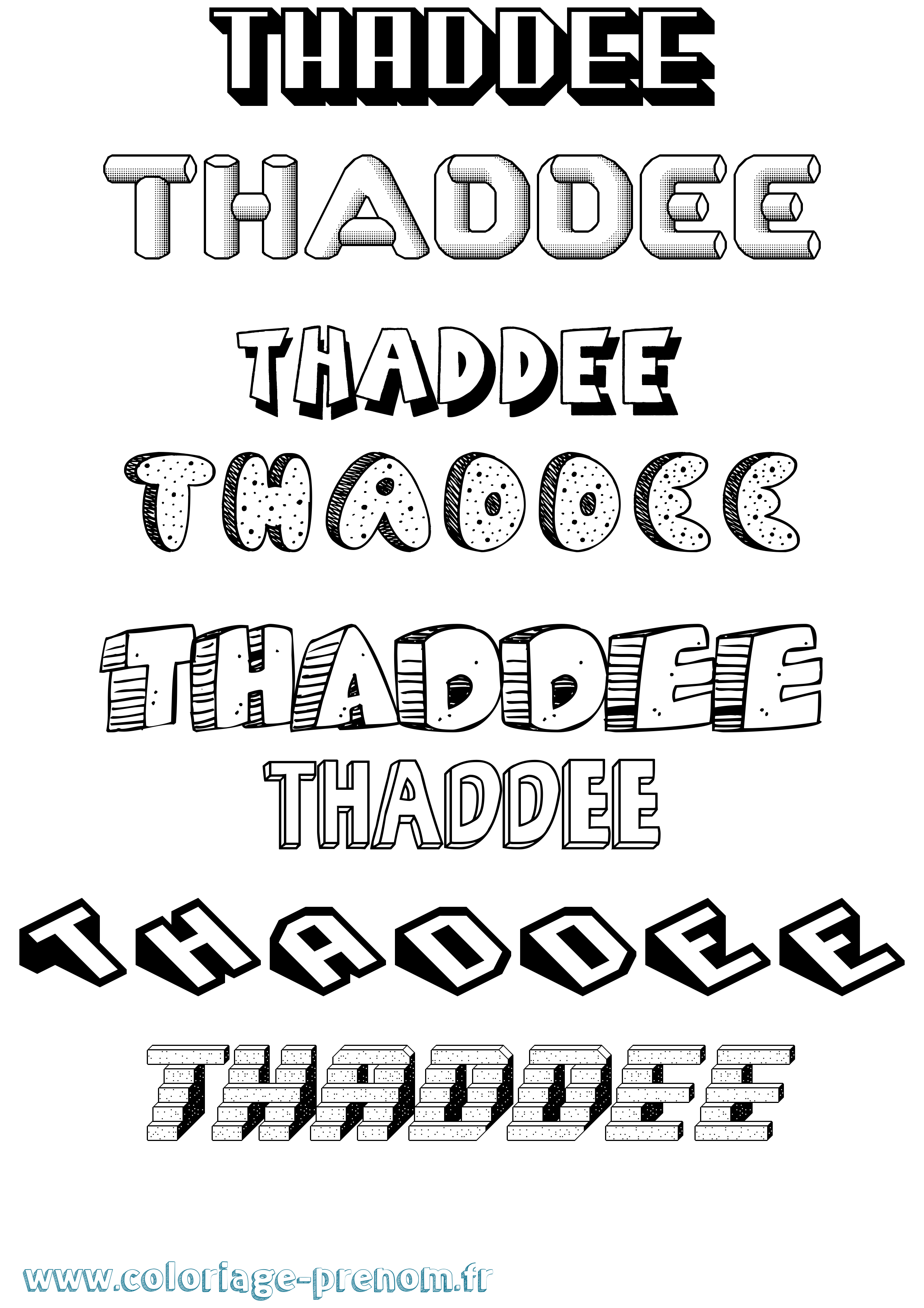 Coloriage prénom Thaddee Effet 3D