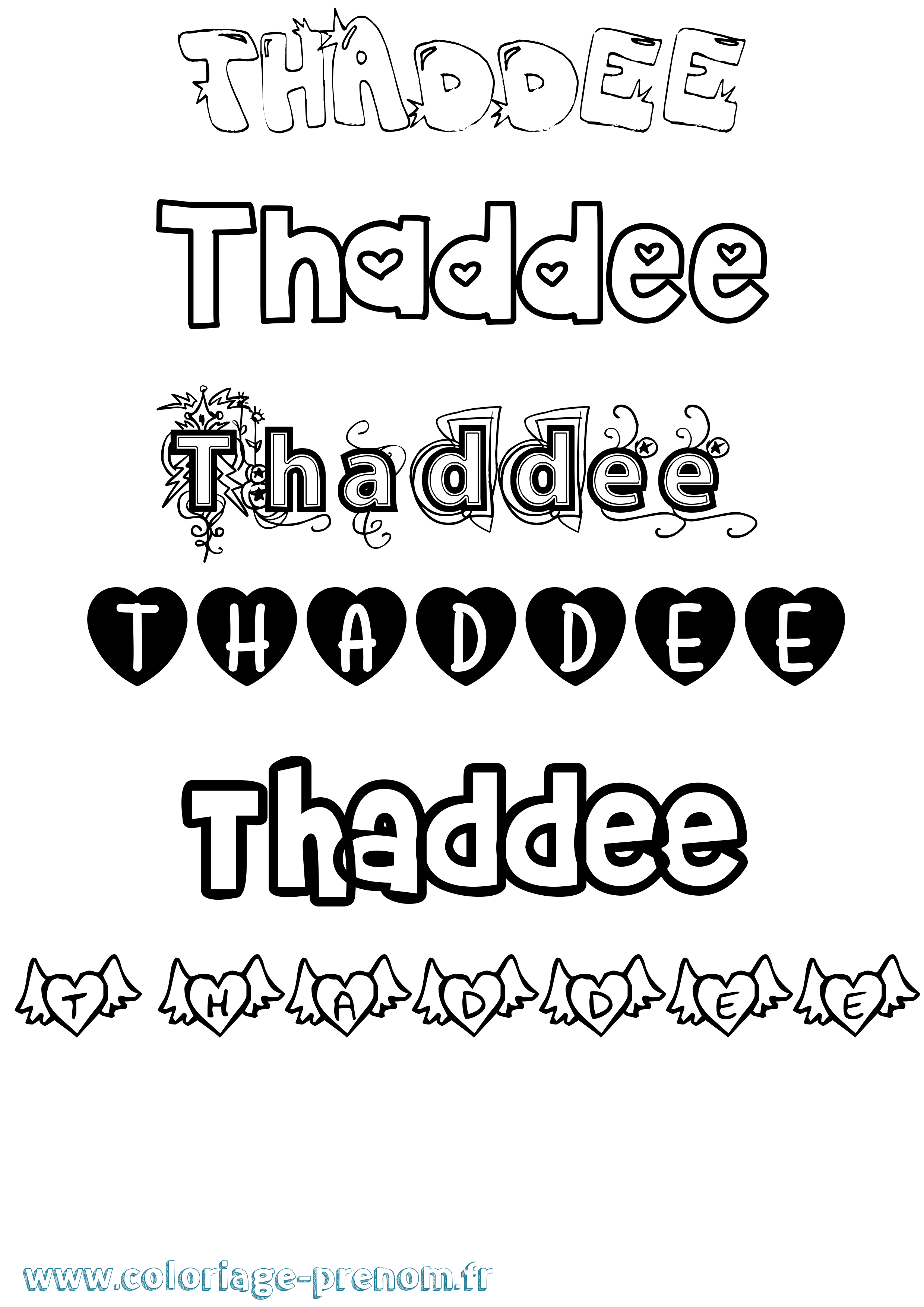 Coloriage prénom Thaddee Girly