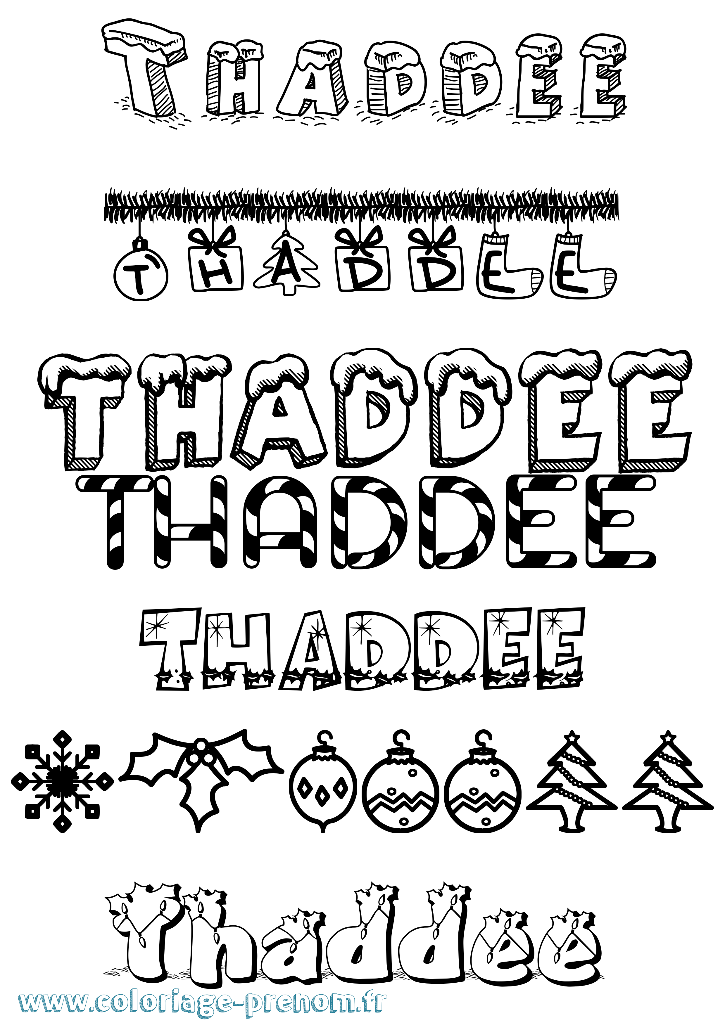 Coloriage prénom Thaddee Noël