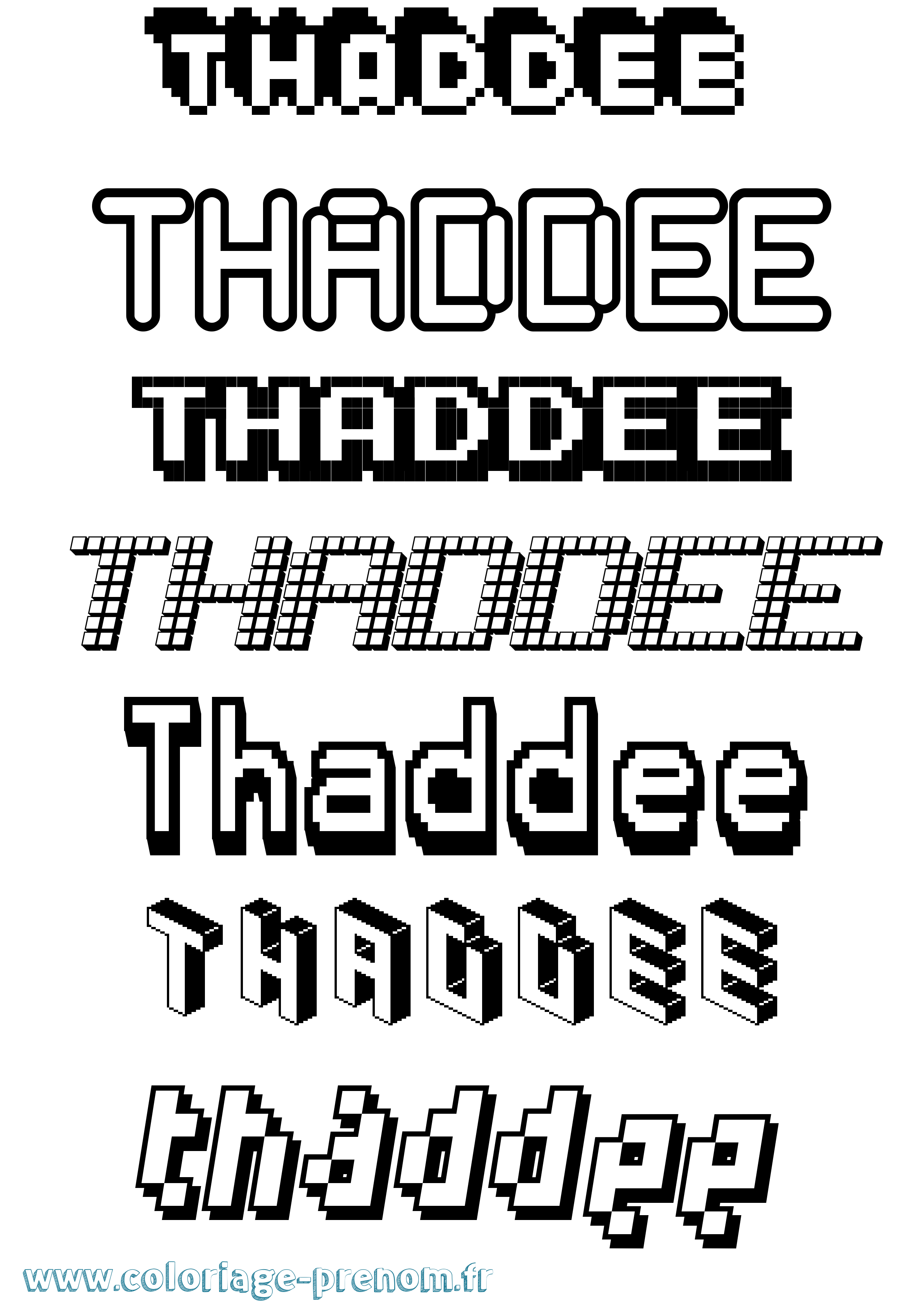 Coloriage prénom Thaddee Pixel