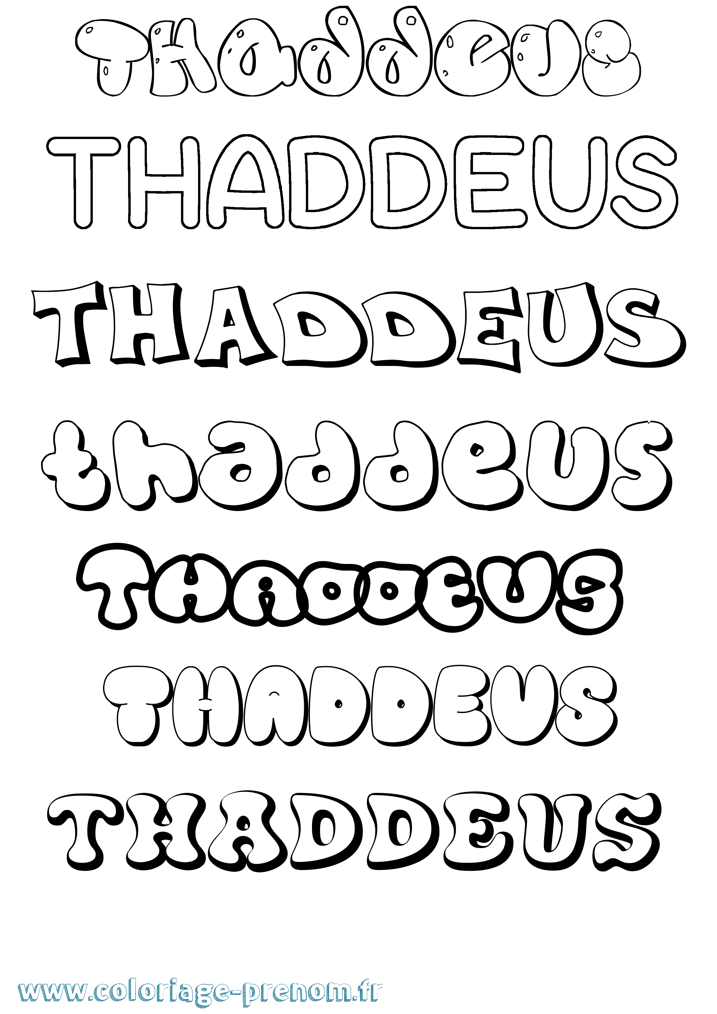 Coloriage prénom Thaddeus Bubble