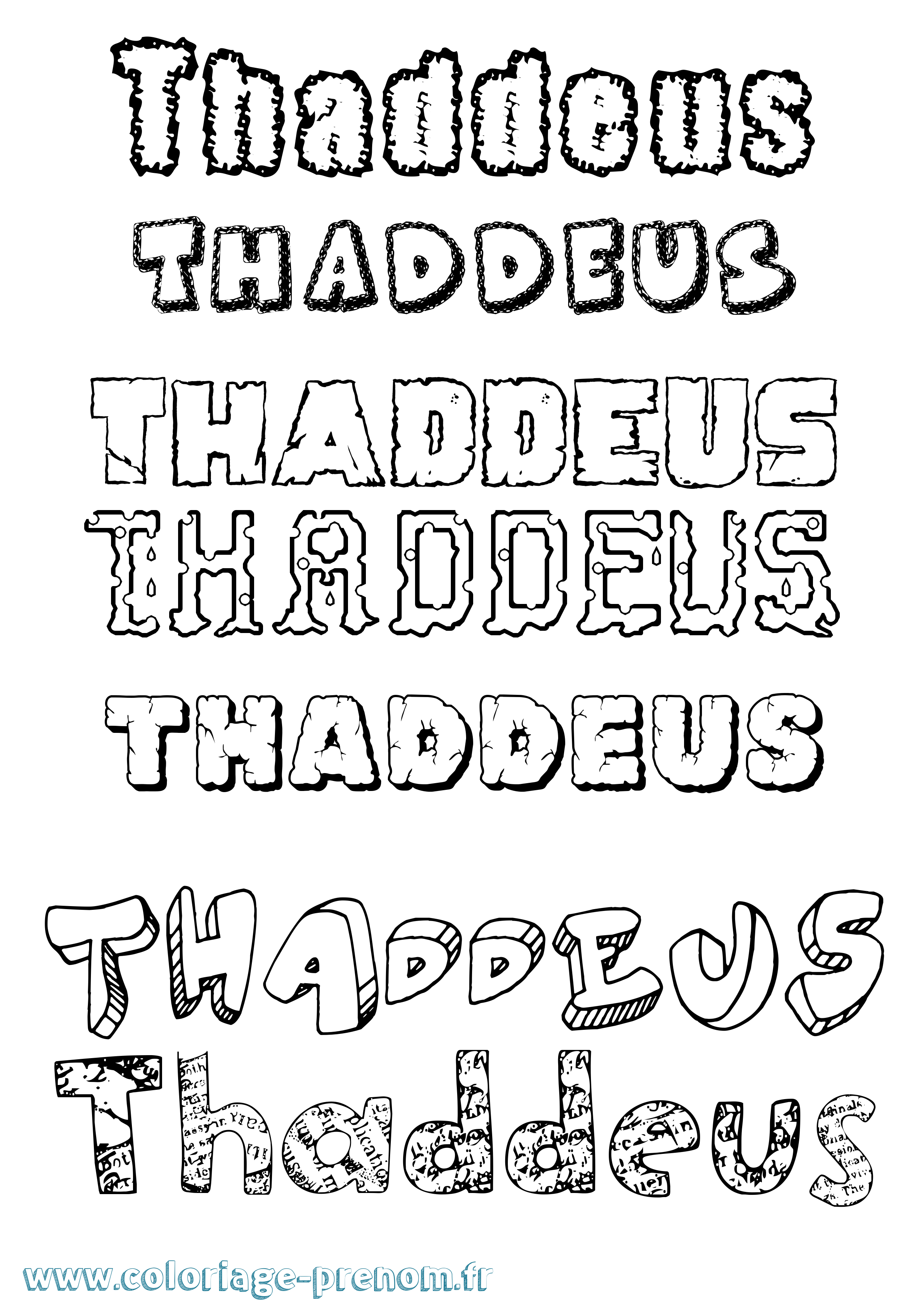 Coloriage prénom Thaddeus Destructuré