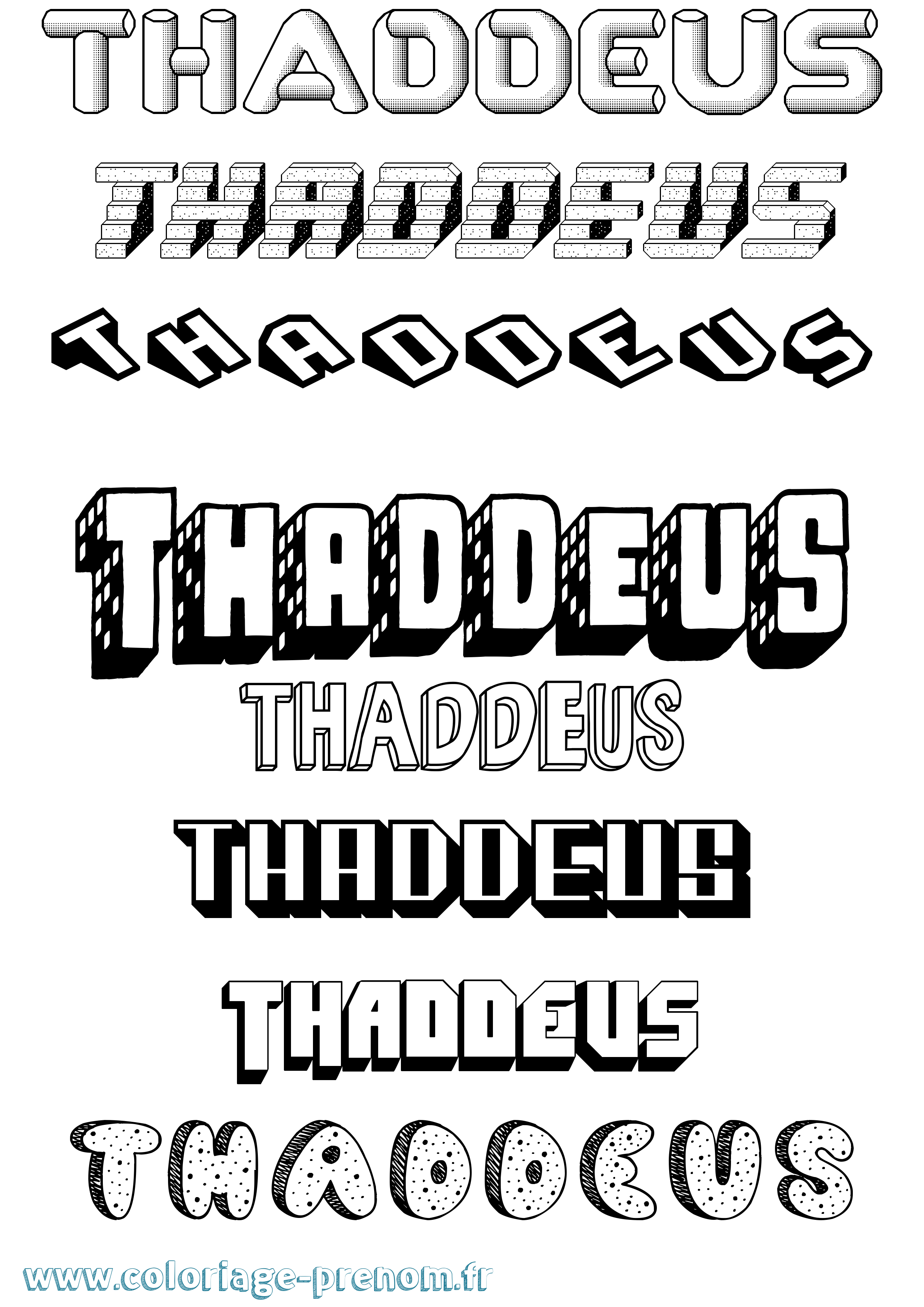 Coloriage prénom Thaddeus Effet 3D