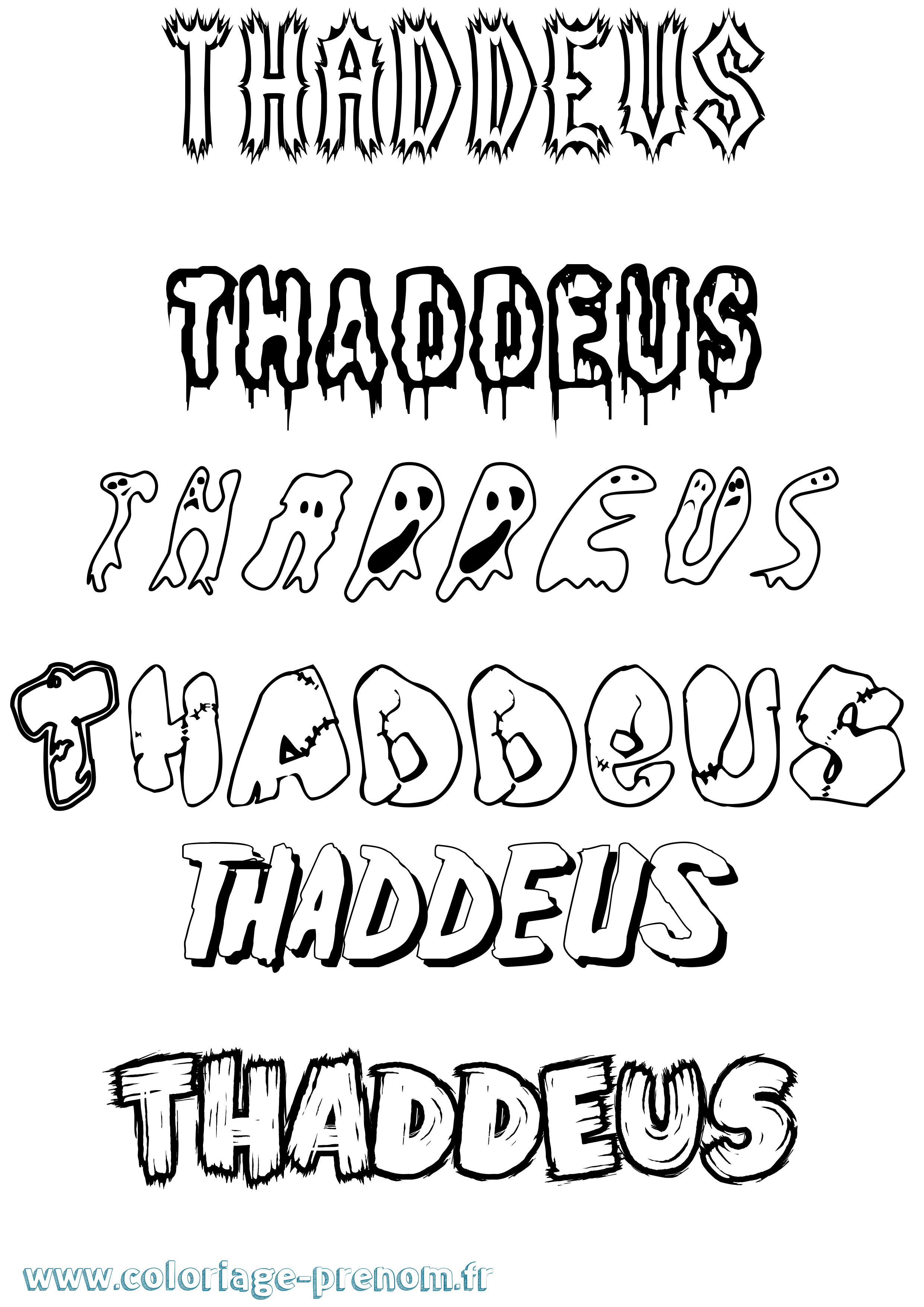 Coloriage prénom Thaddeus Frisson
