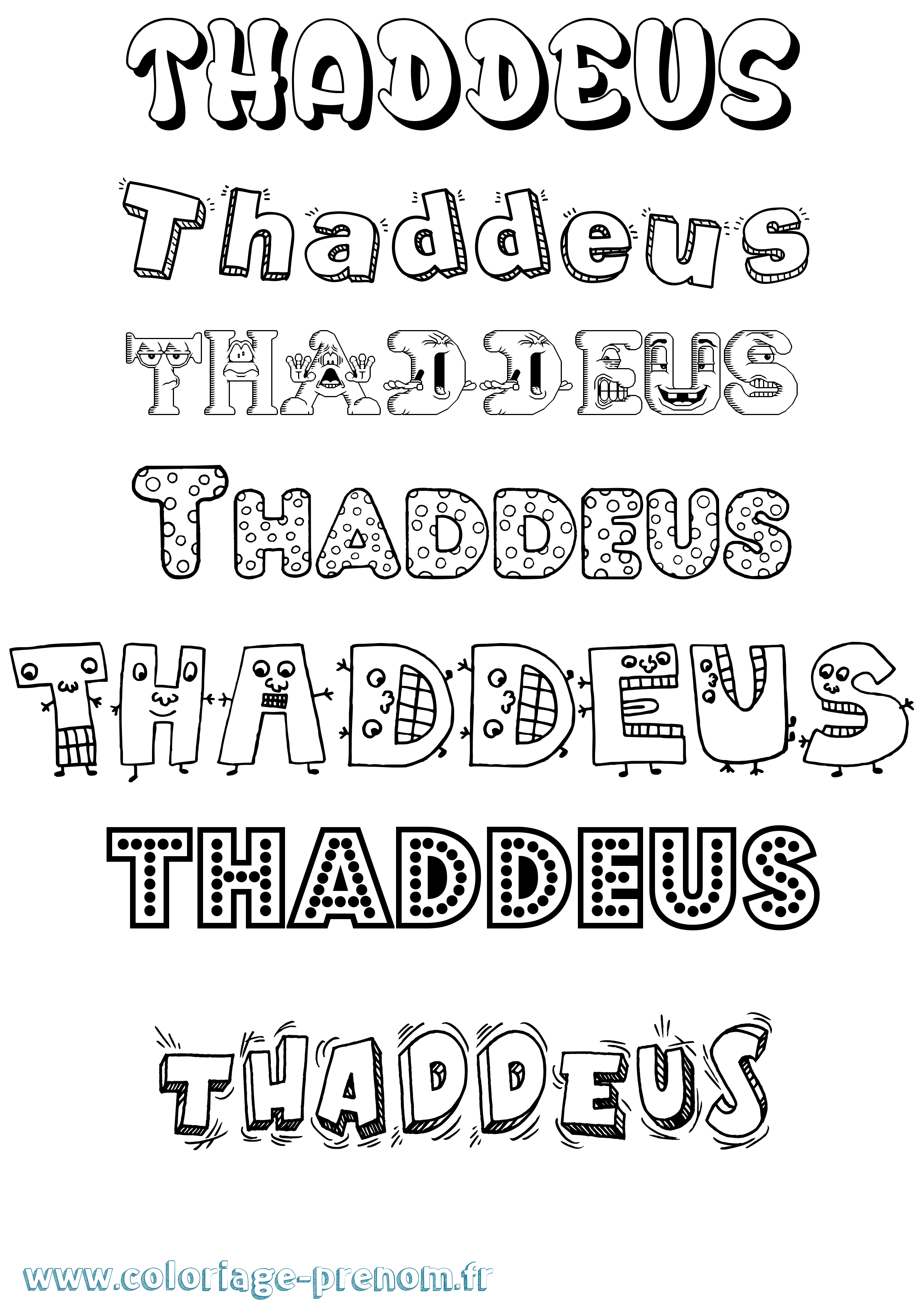 Coloriage prénom Thaddeus Fun
