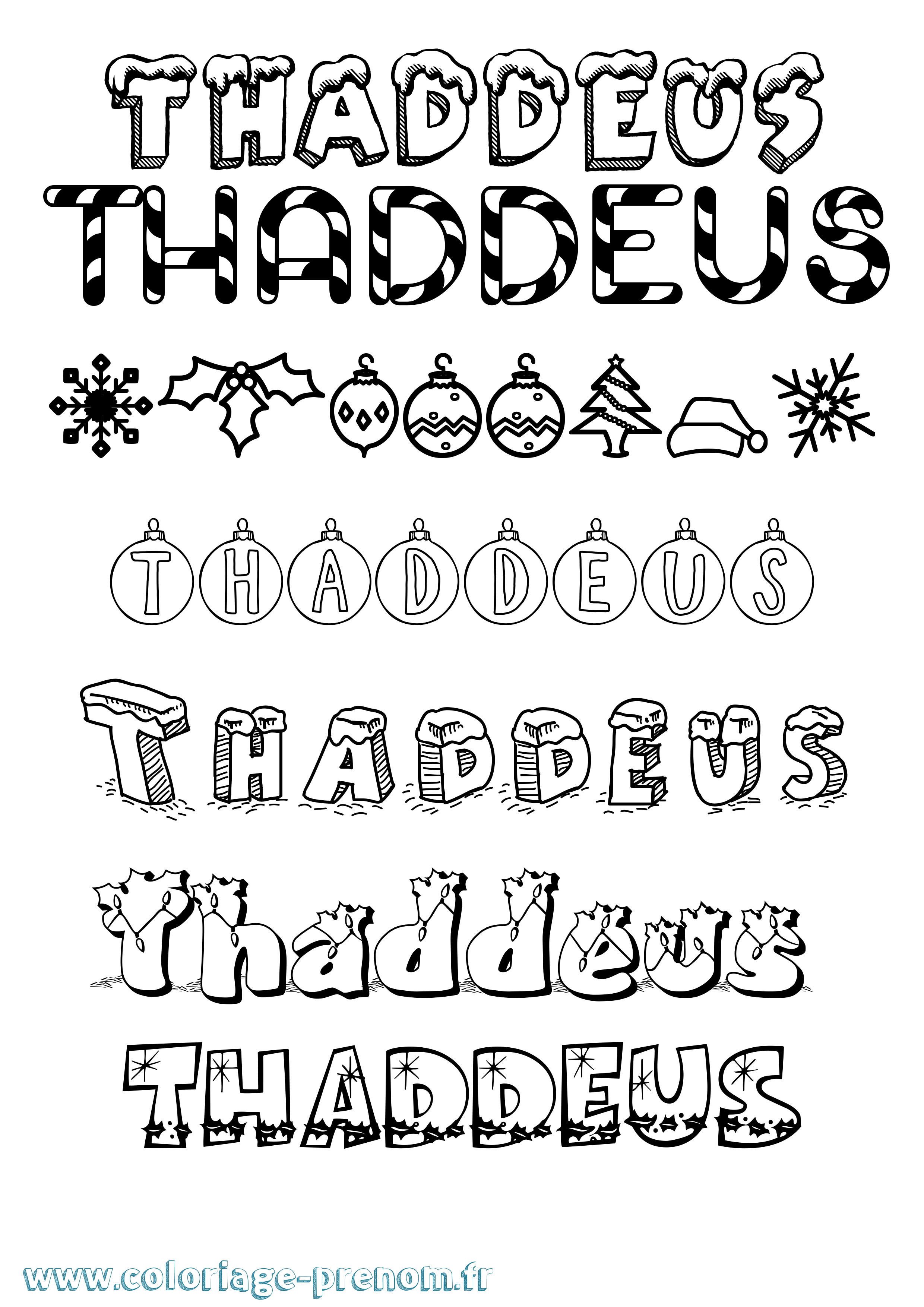 Coloriage prénom Thaddeus Noël