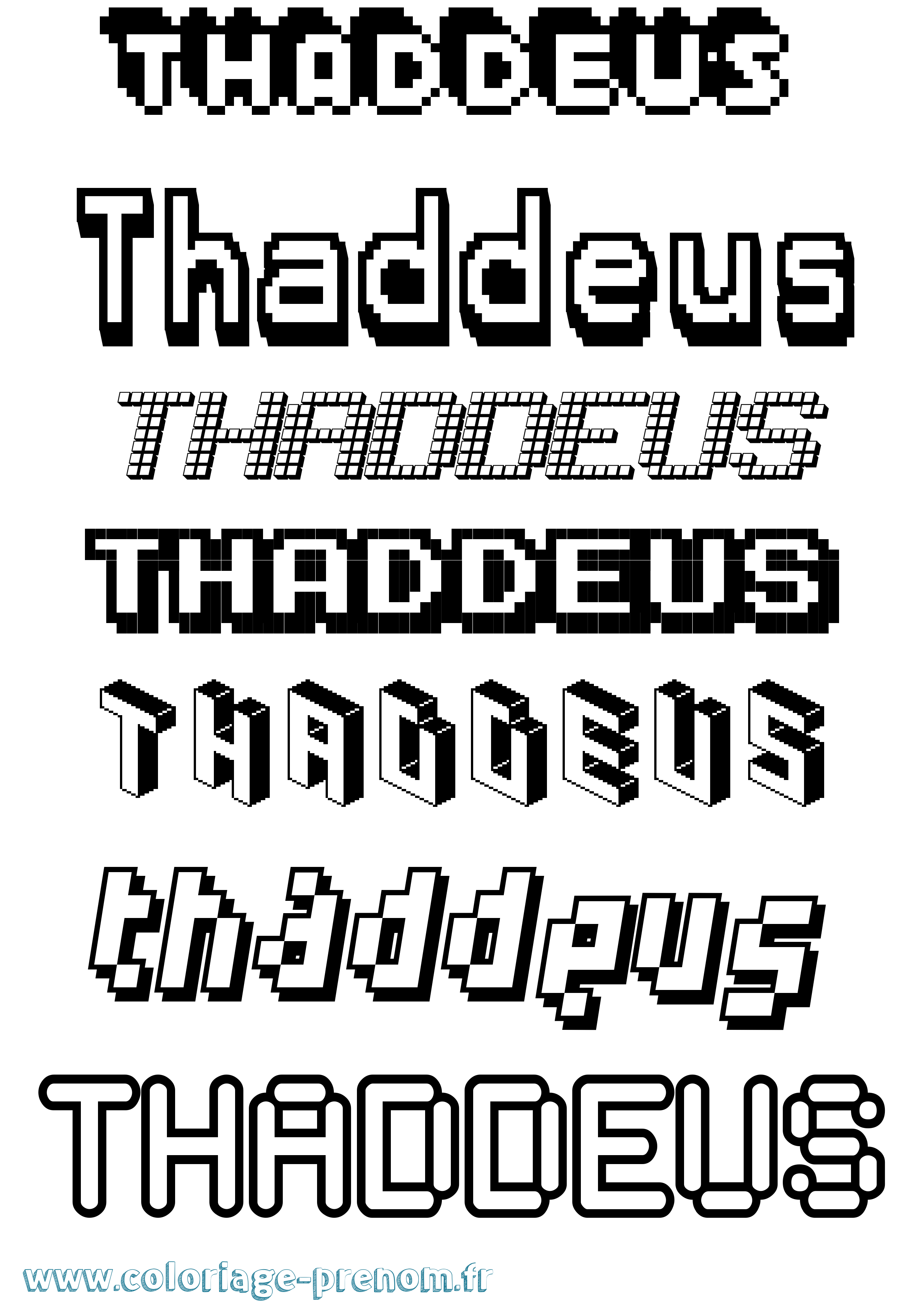 Coloriage prénom Thaddeus Pixel
