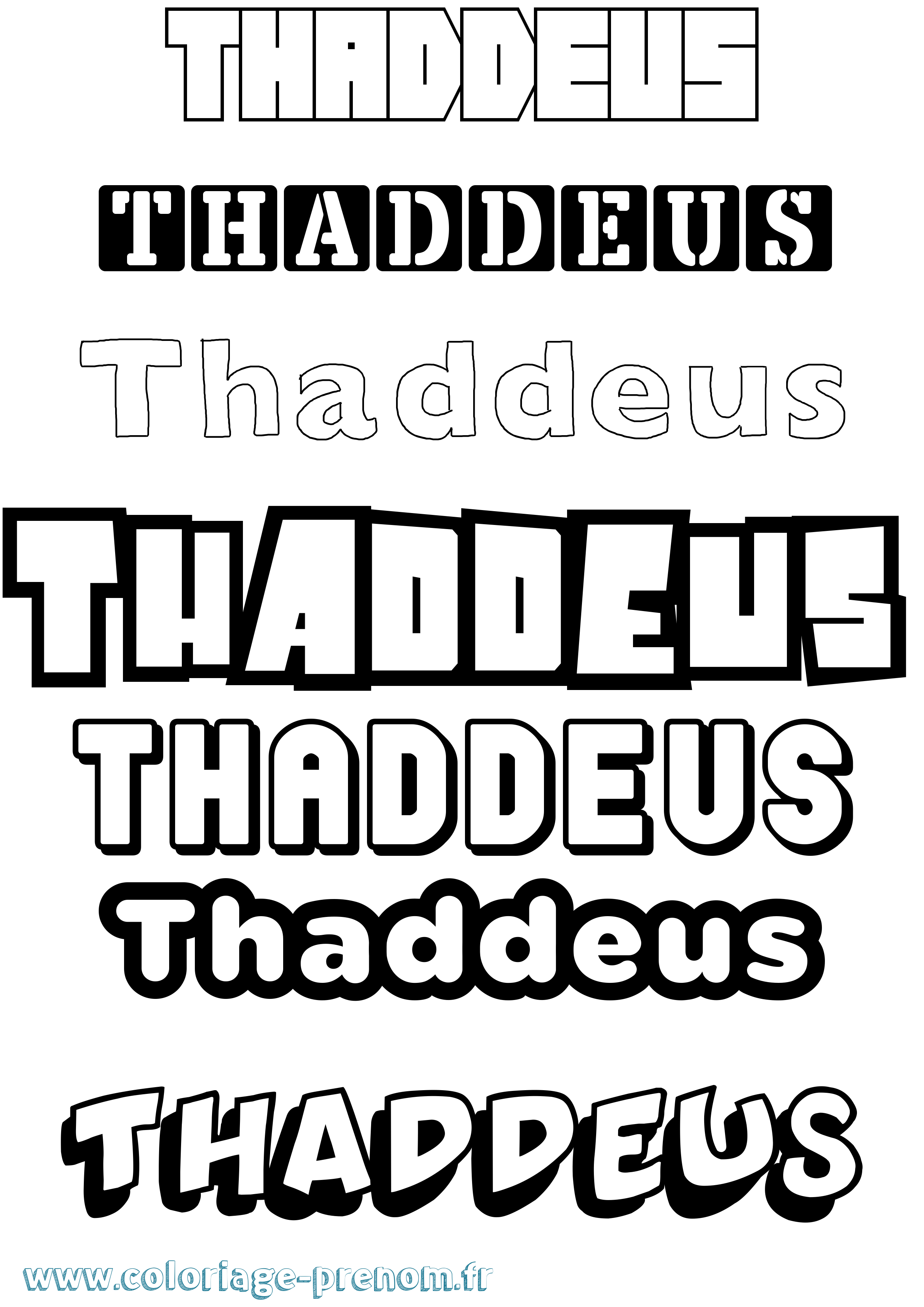 Coloriage prénom Thaddeus Simple