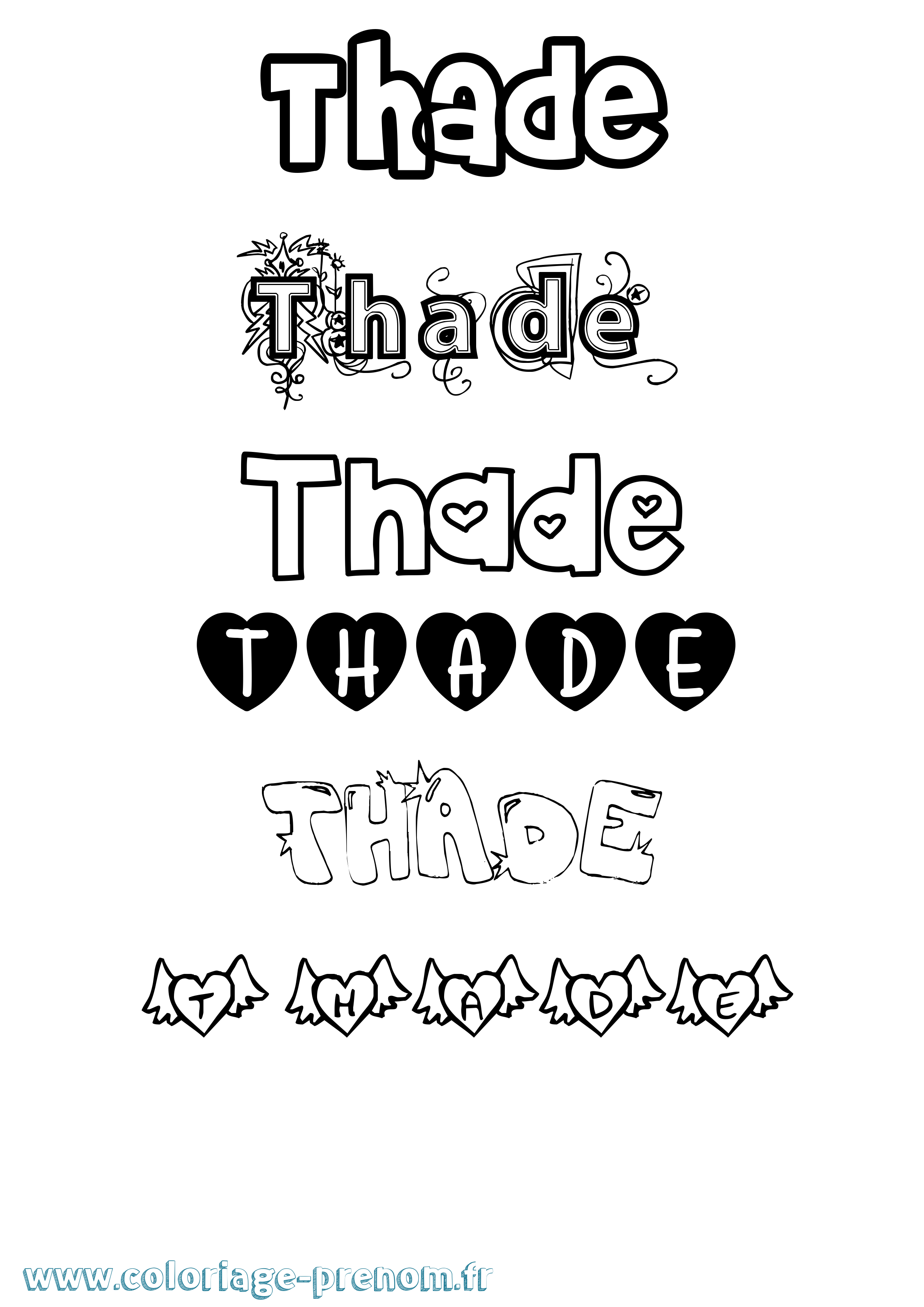 Coloriage prénom Thade Girly