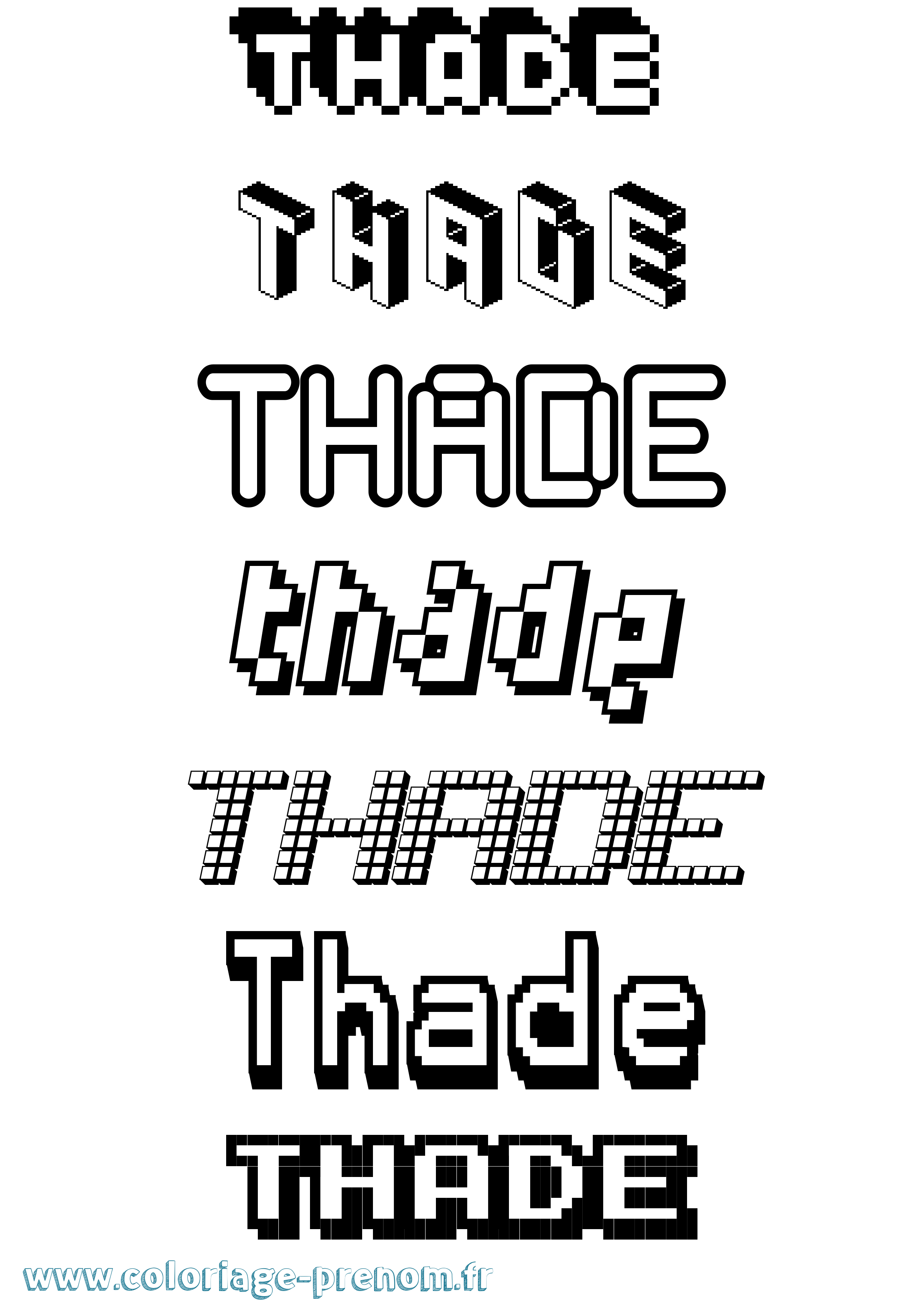 Coloriage prénom Thade Pixel