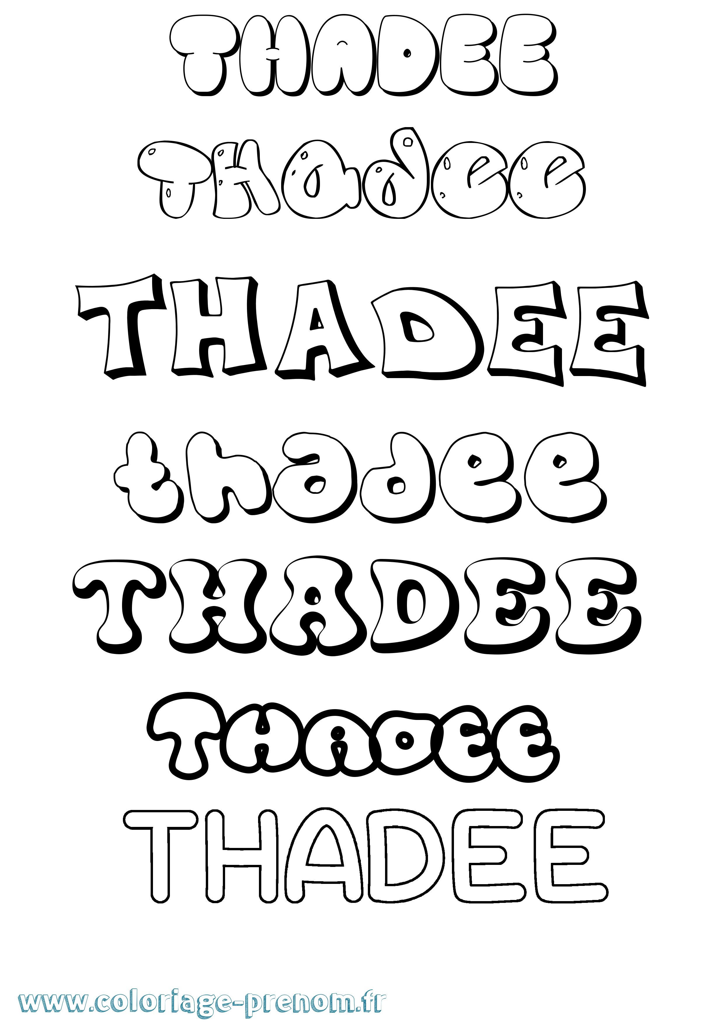 Coloriage prénom Thadee Bubble
