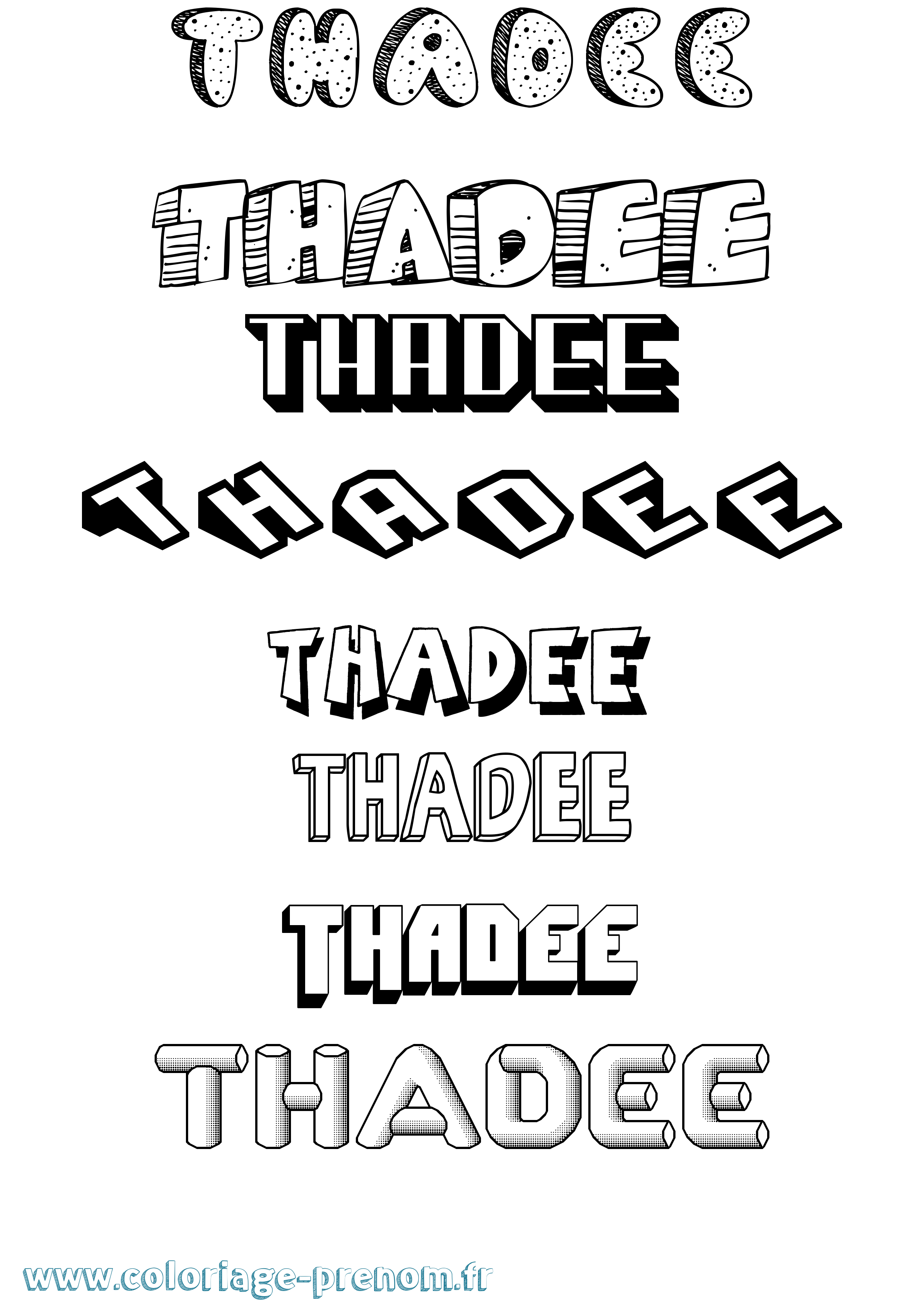 Coloriage prénom Thadee Effet 3D