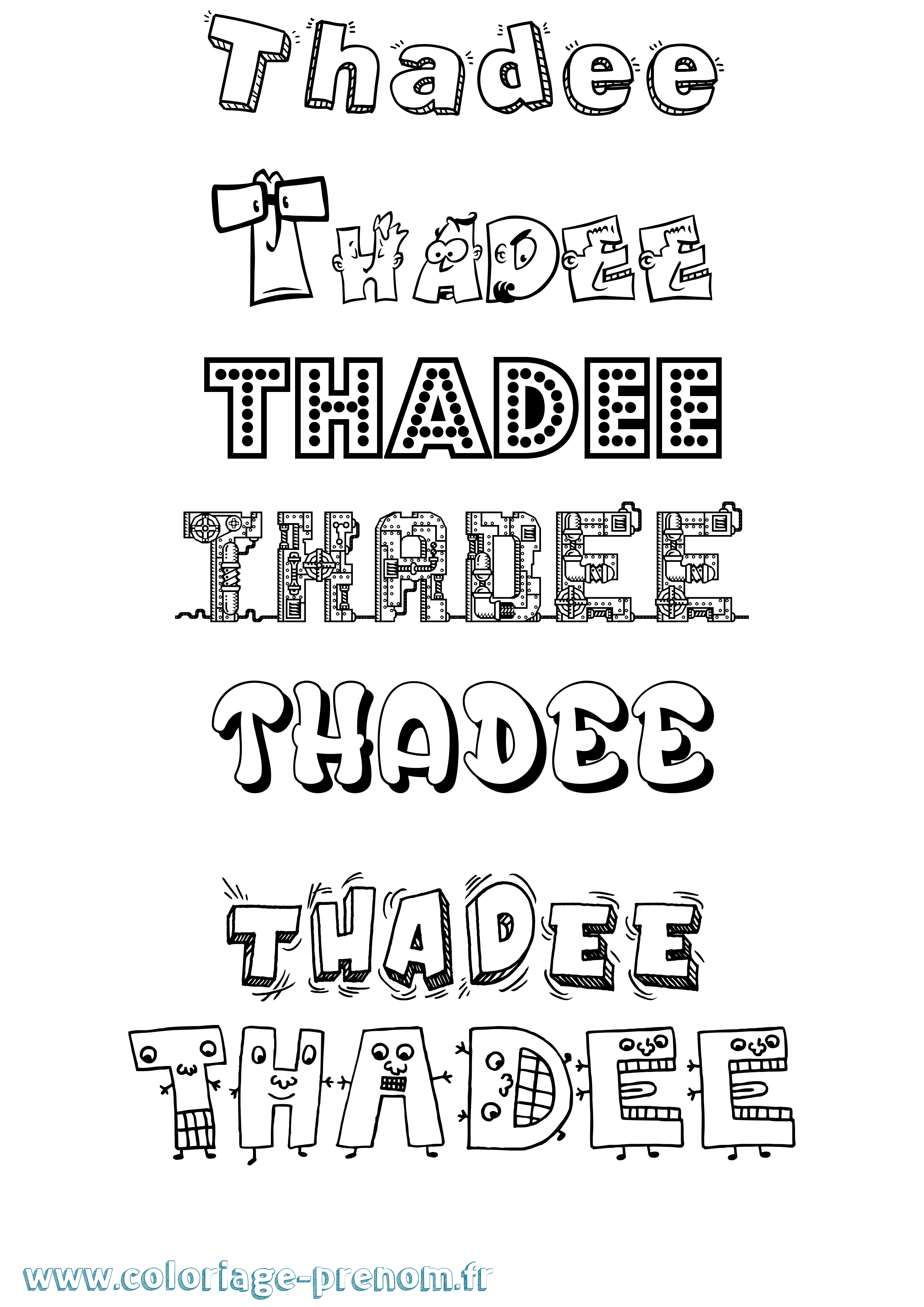 Coloriage prénom Thadee Fun