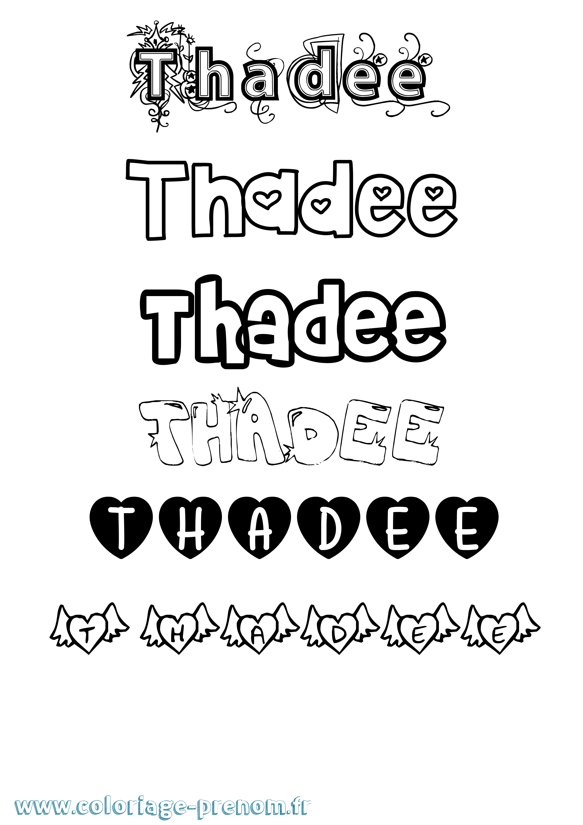 Coloriage prénom Thadee Girly
