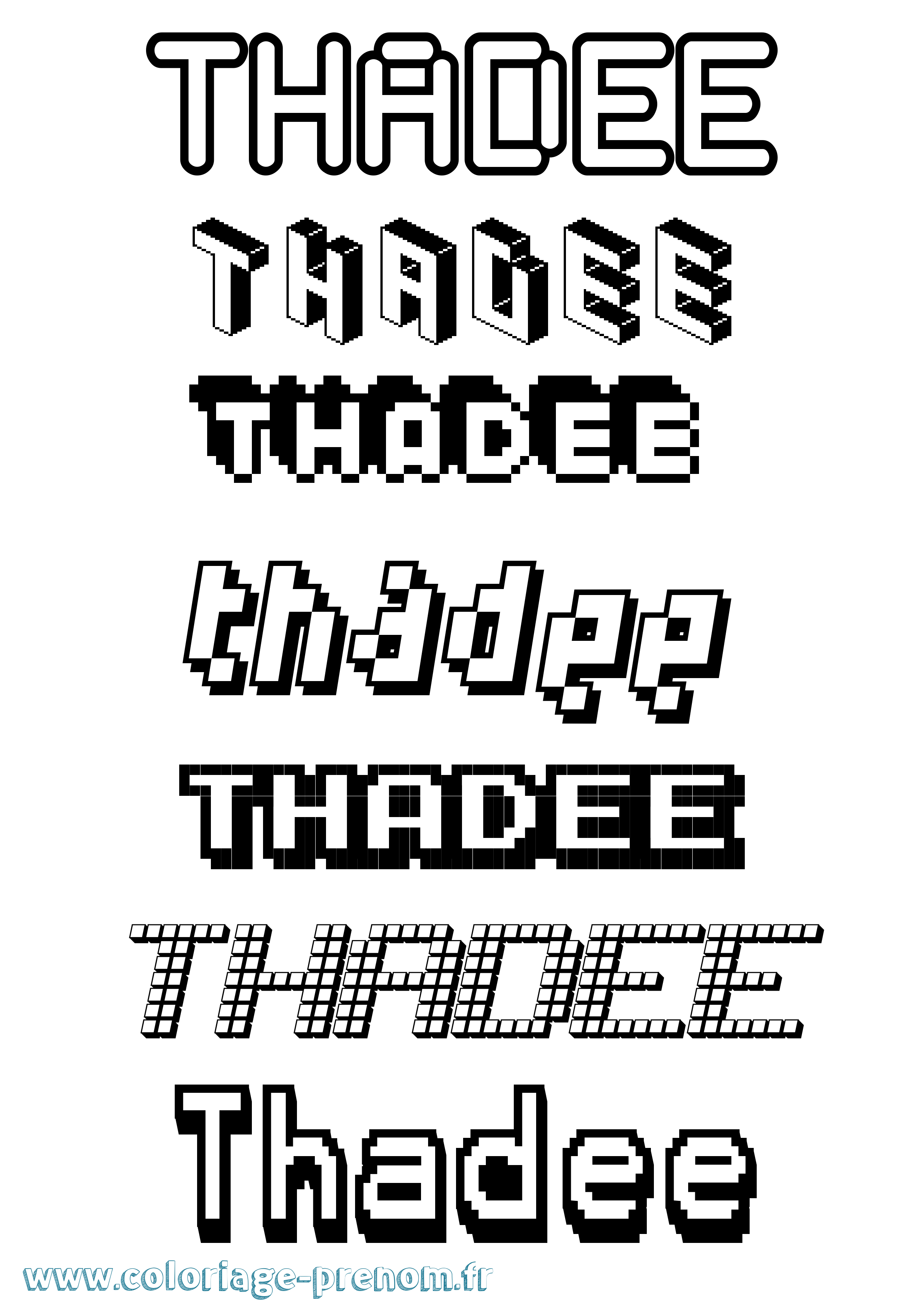 Coloriage prénom Thadee Pixel