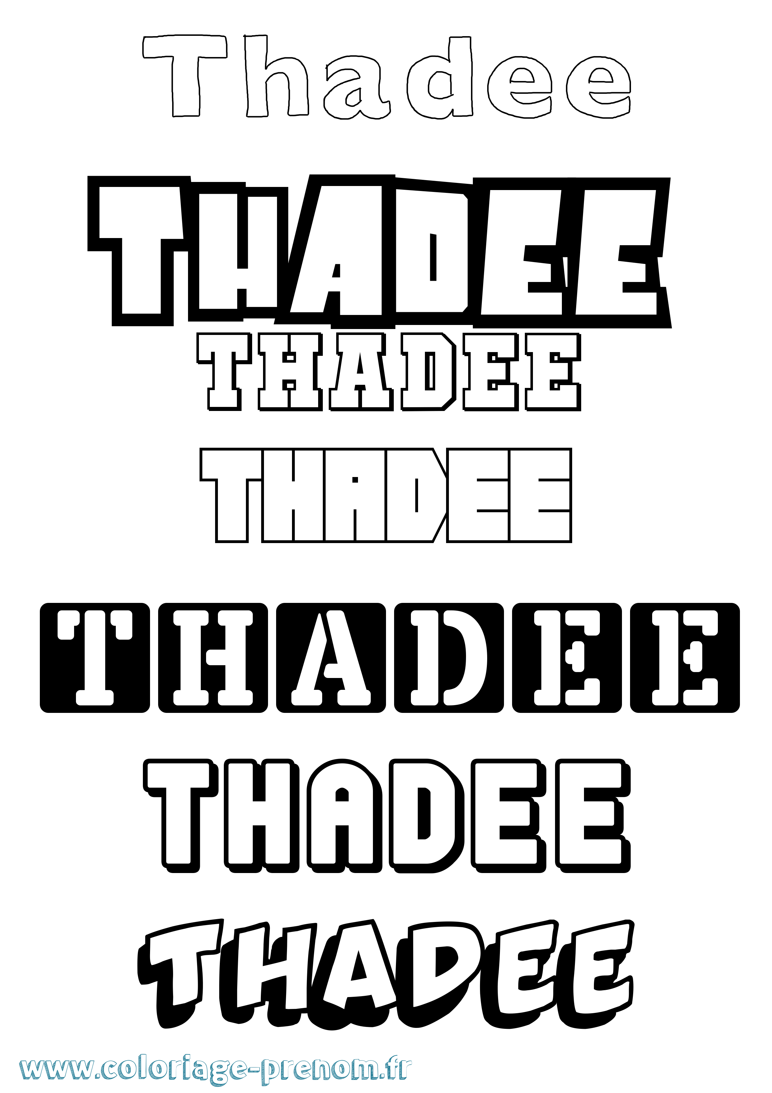 Coloriage prénom Thadee Simple