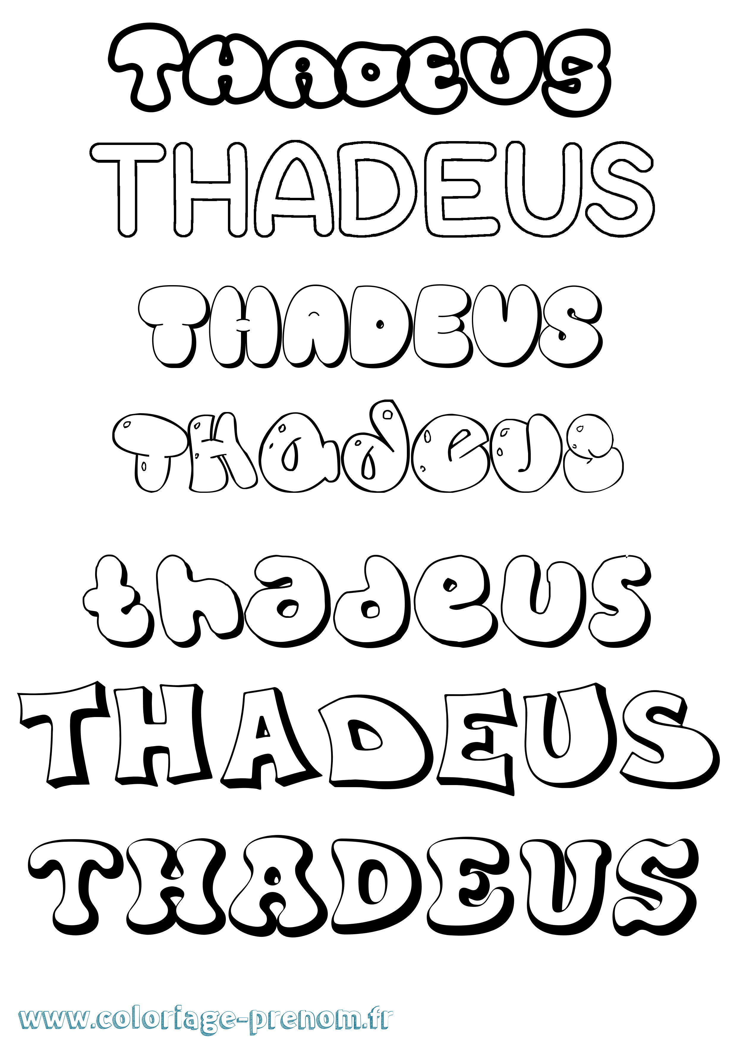 Coloriage prénom Thadeus Bubble