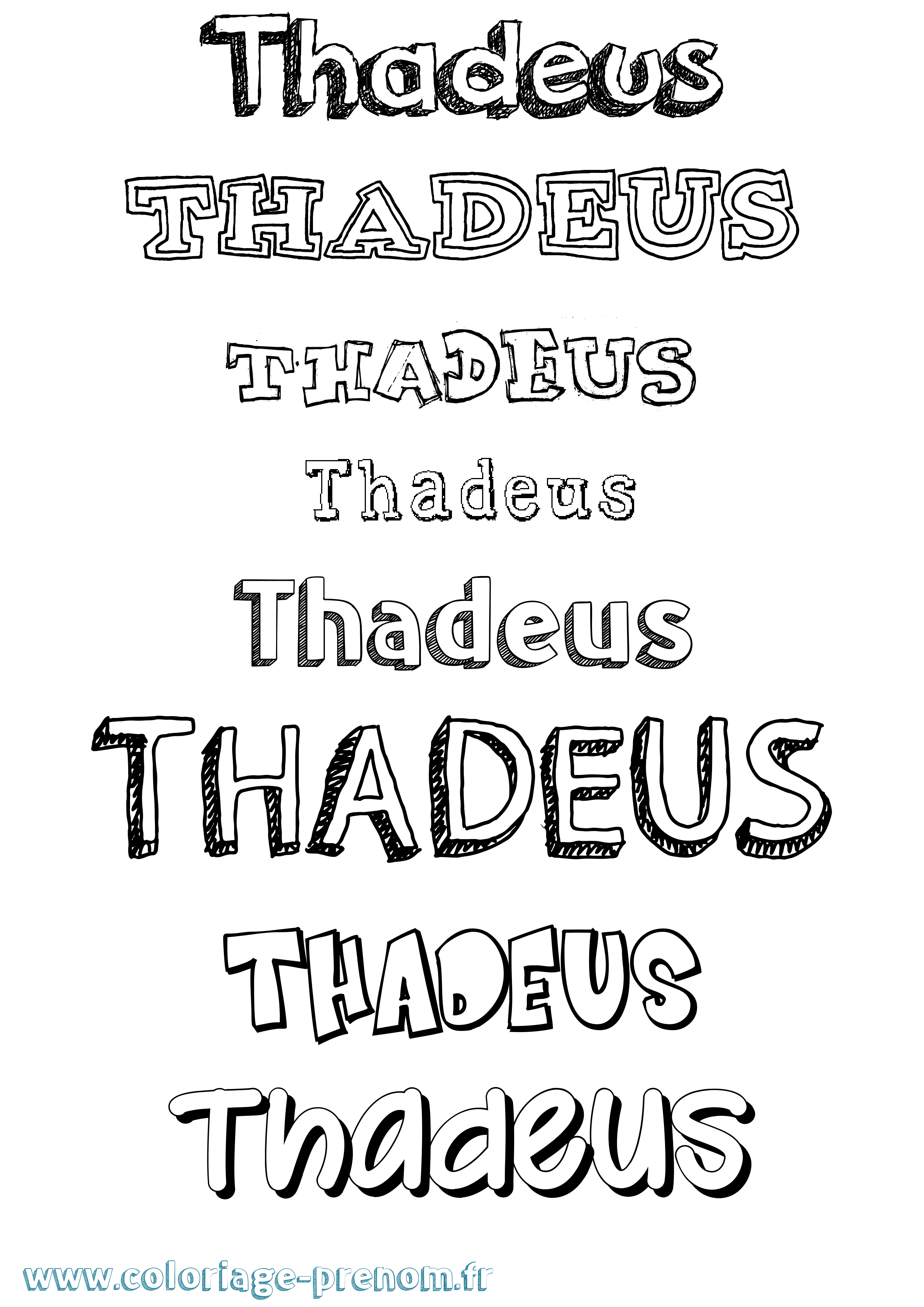 Coloriage prénom Thadeus Dessiné