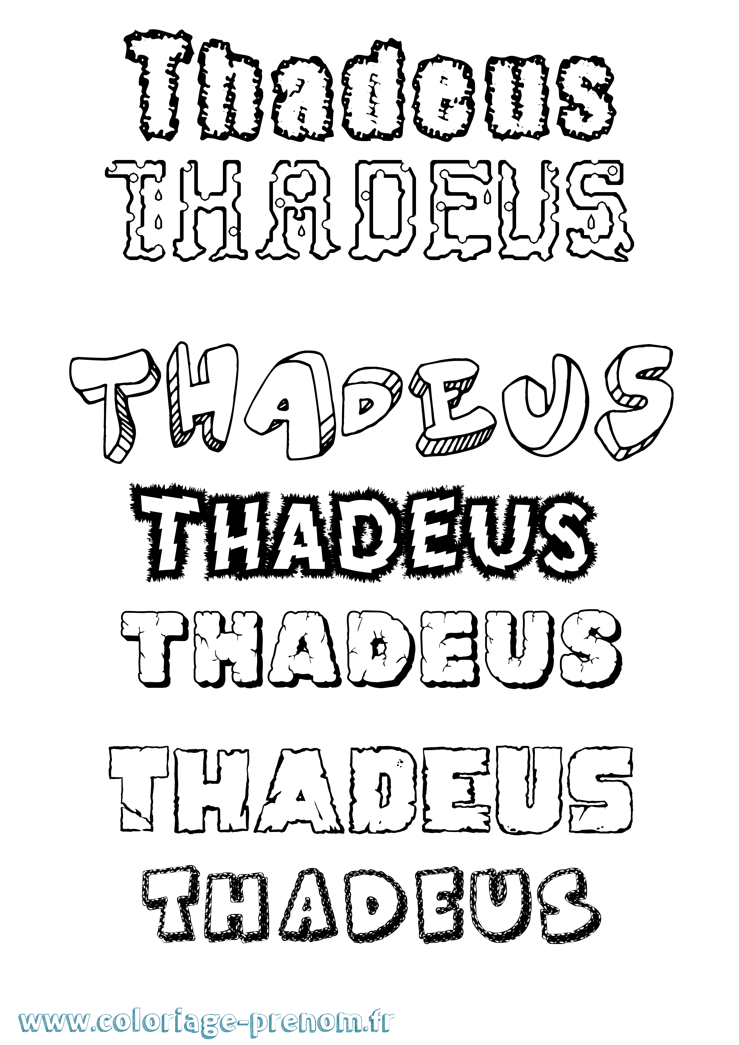 Coloriage prénom Thadeus Destructuré