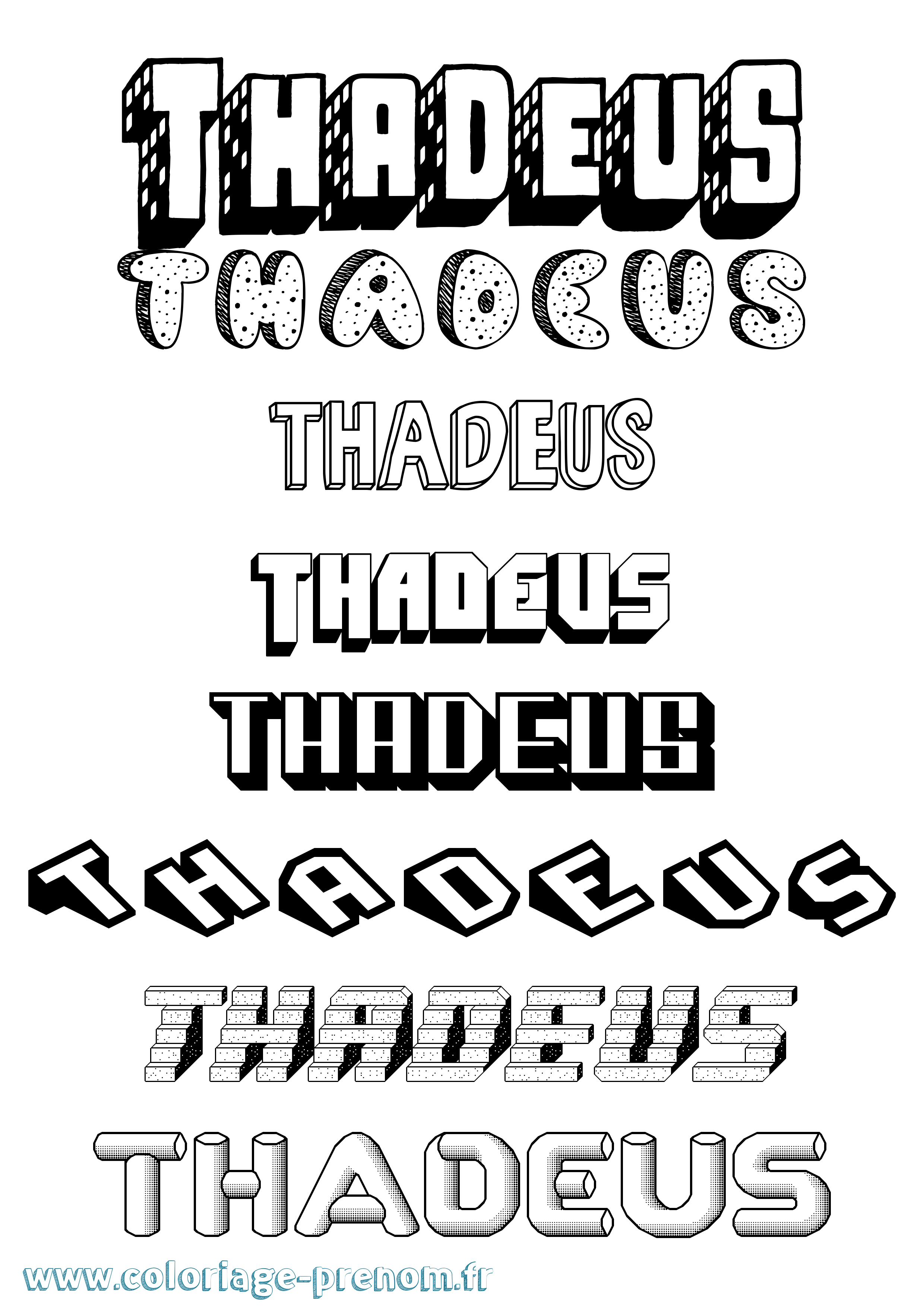Coloriage prénom Thadeus Effet 3D