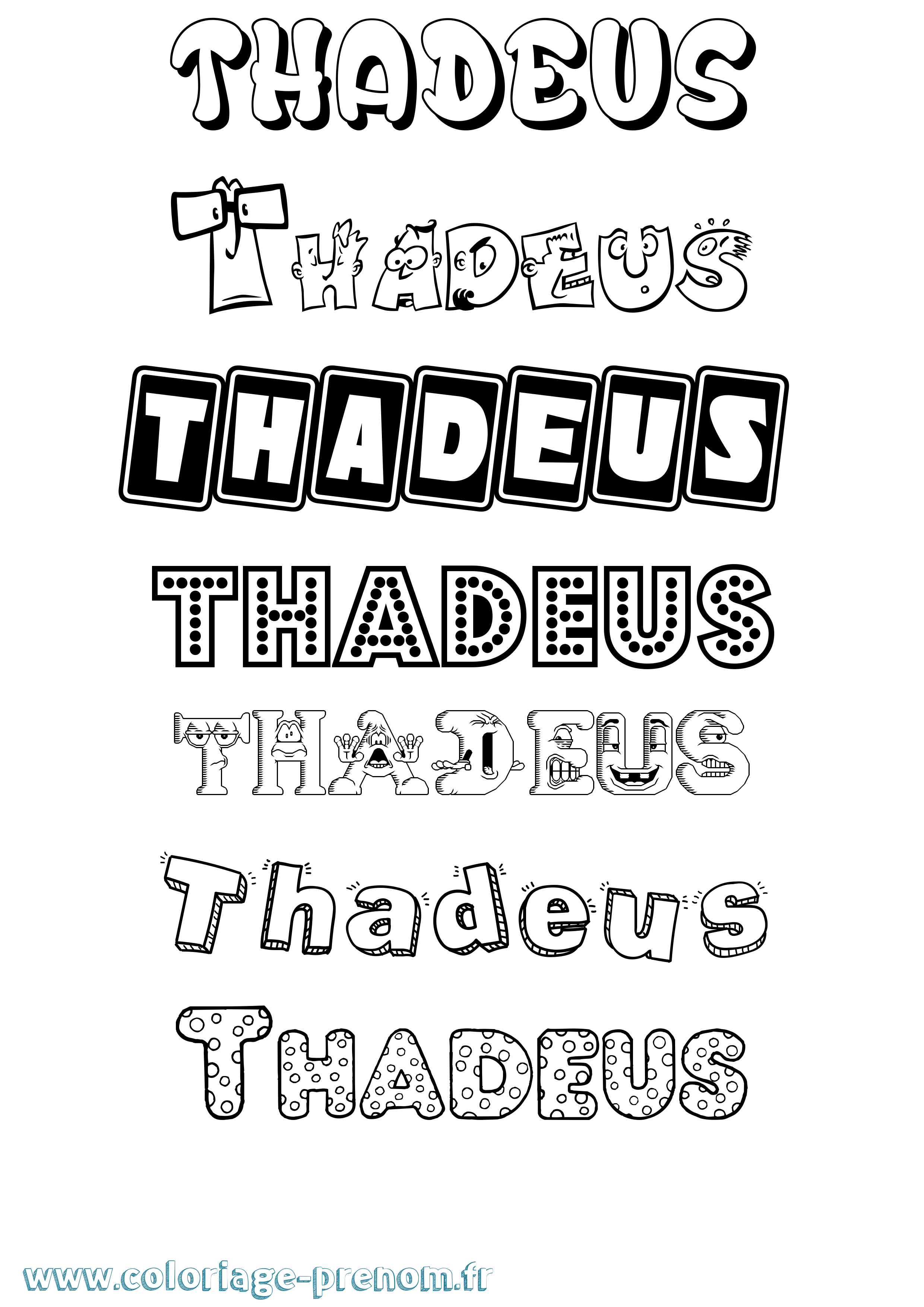 Coloriage prénom Thadeus Fun