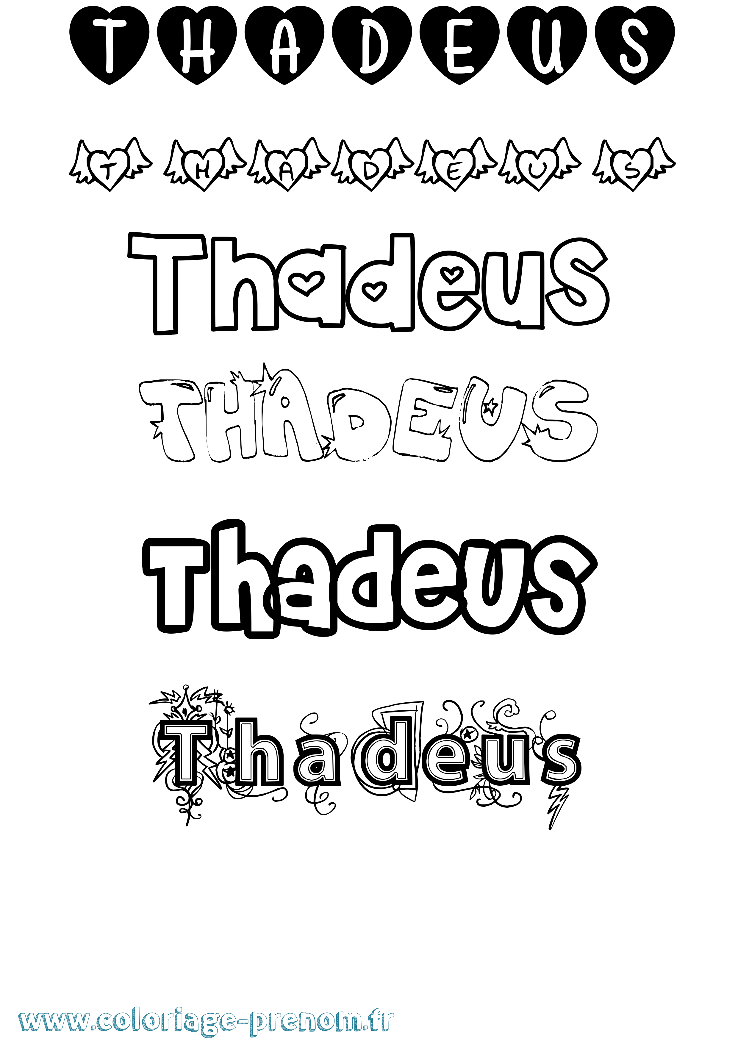 Coloriage prénom Thadeus Girly