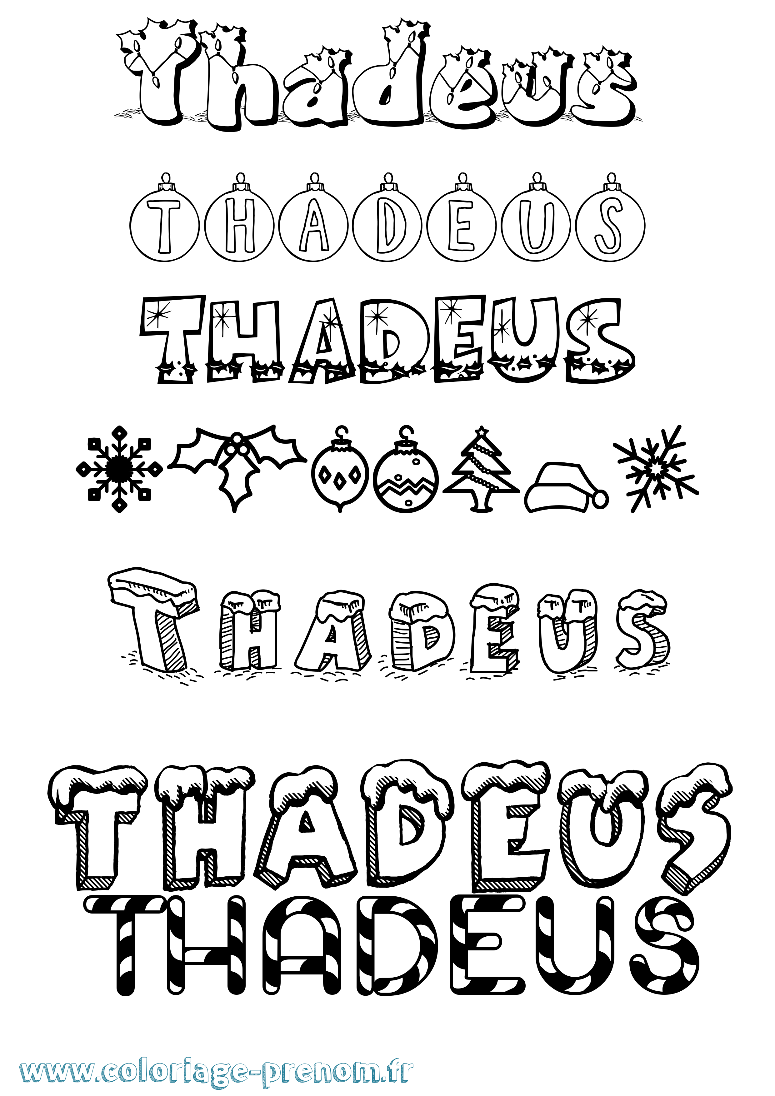 Coloriage prénom Thadeus Noël