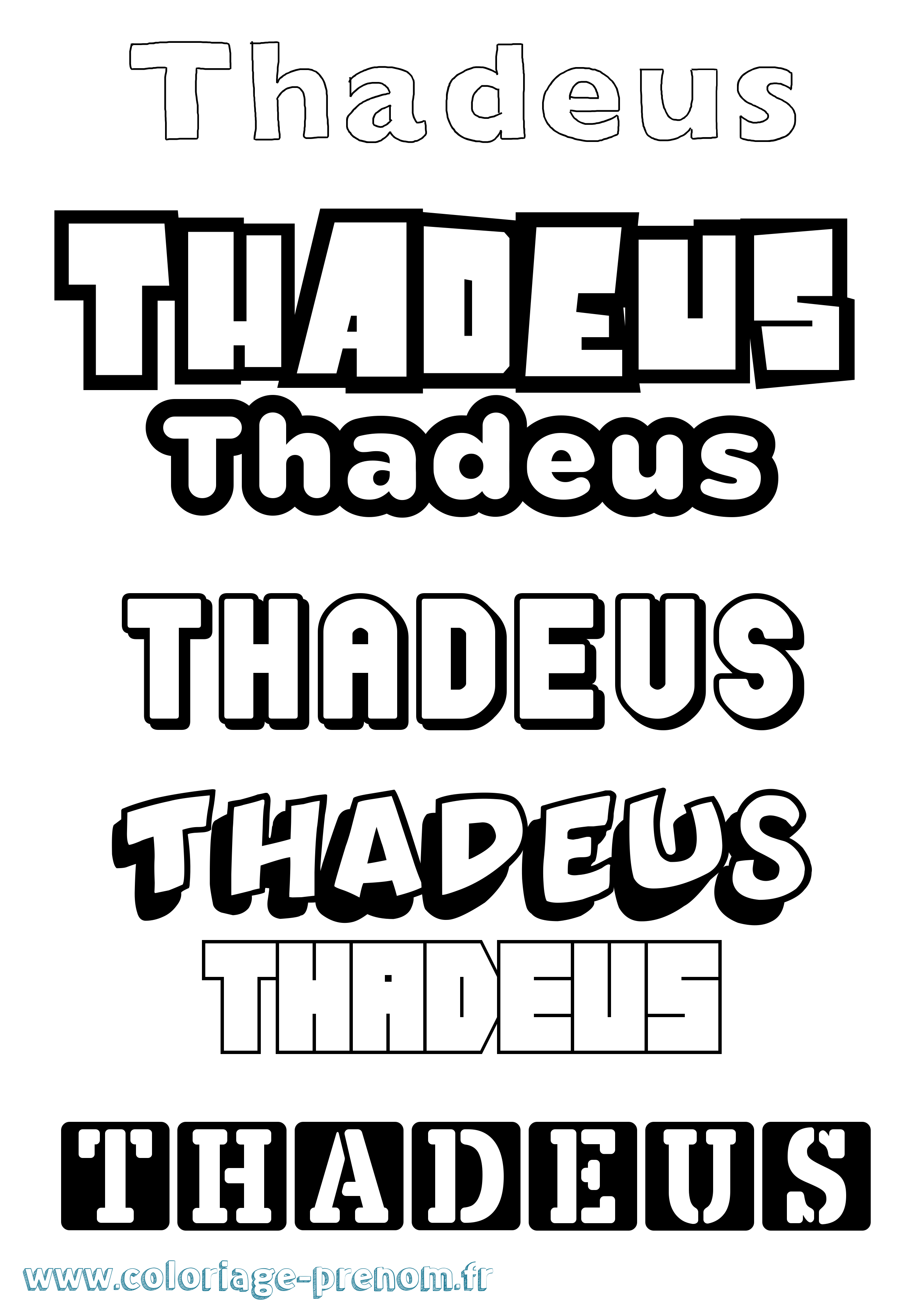 Coloriage prénom Thadeus Simple