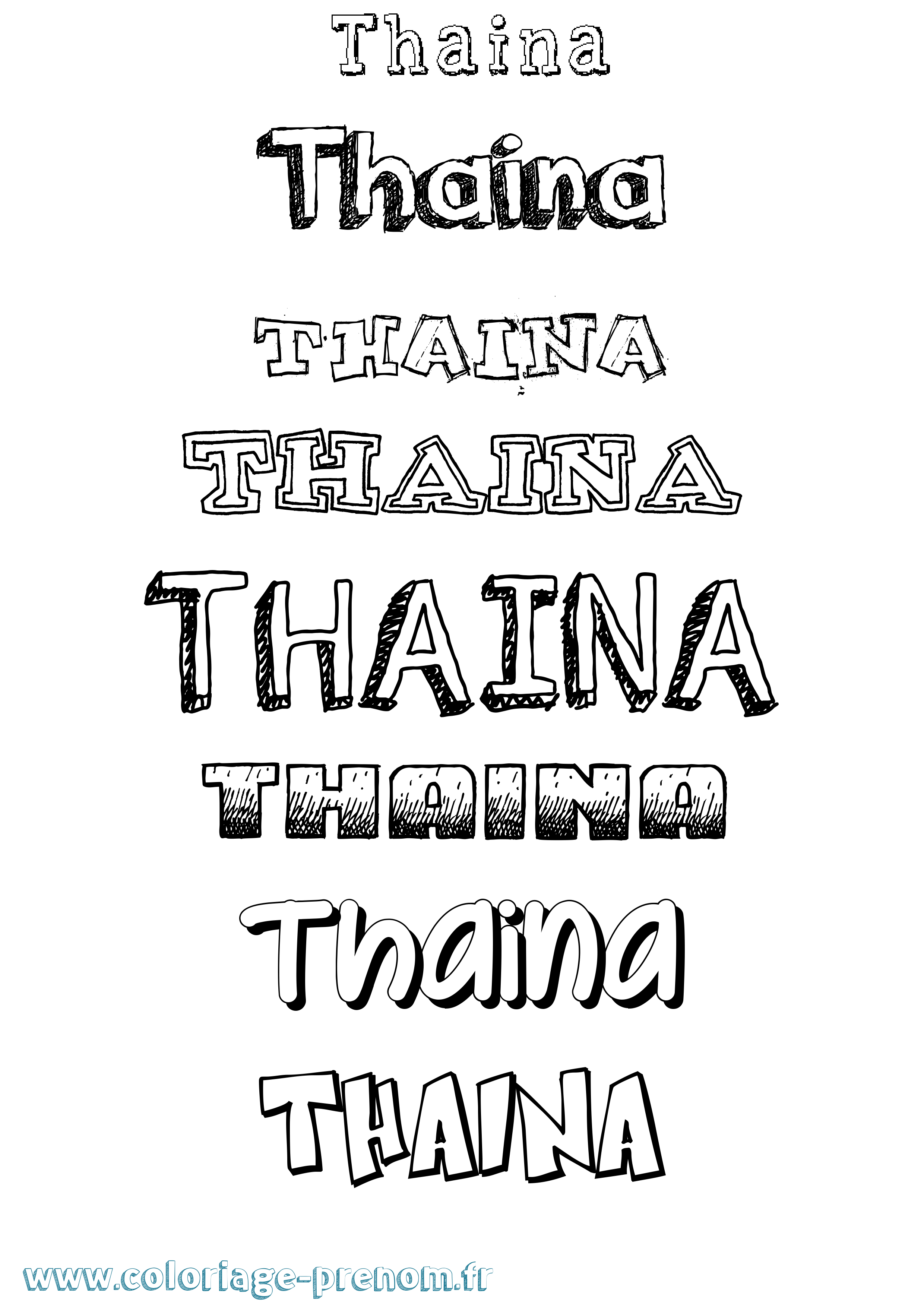 Coloriage prénom Thaina Dessiné