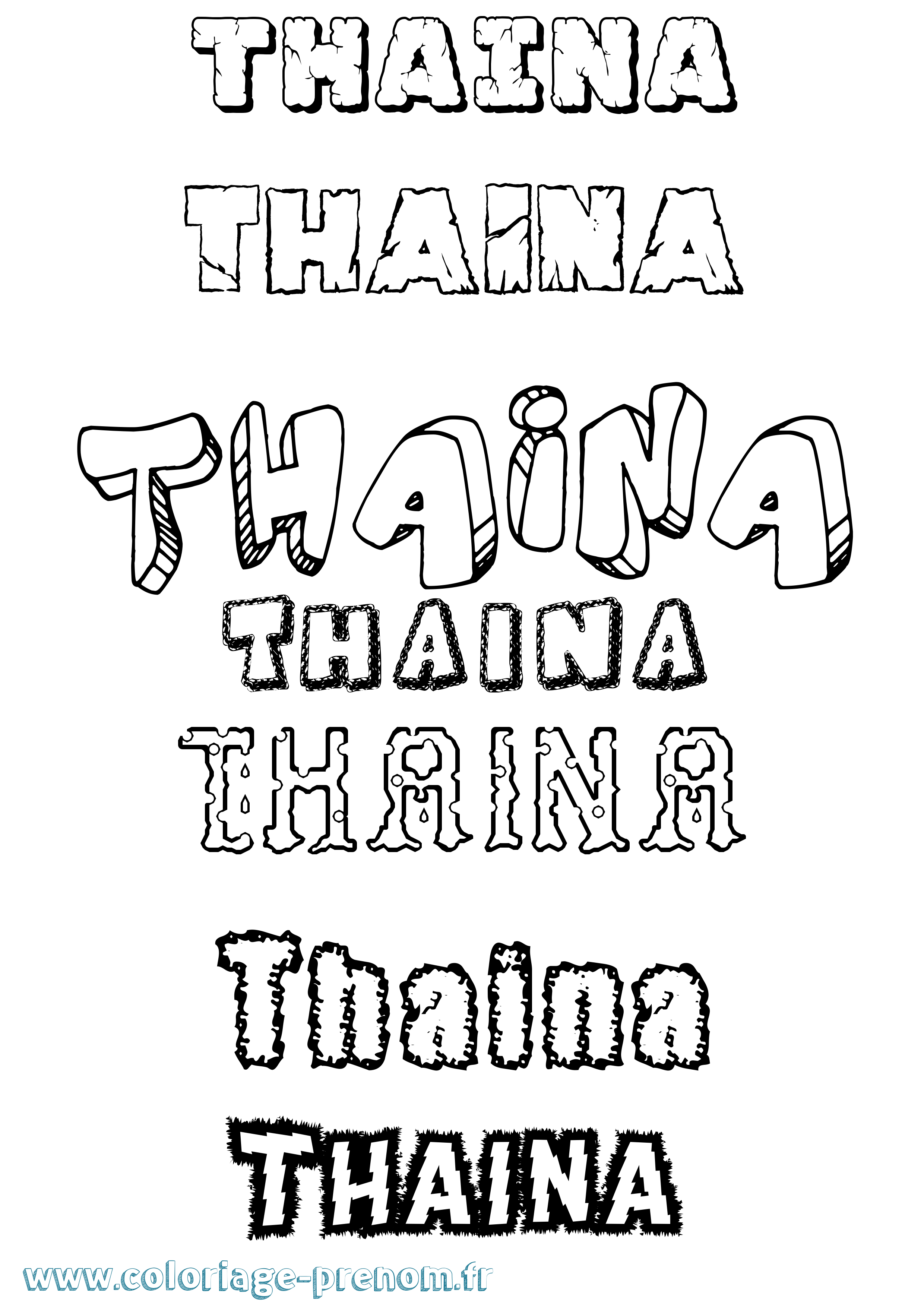 Coloriage prénom Thaina Destructuré