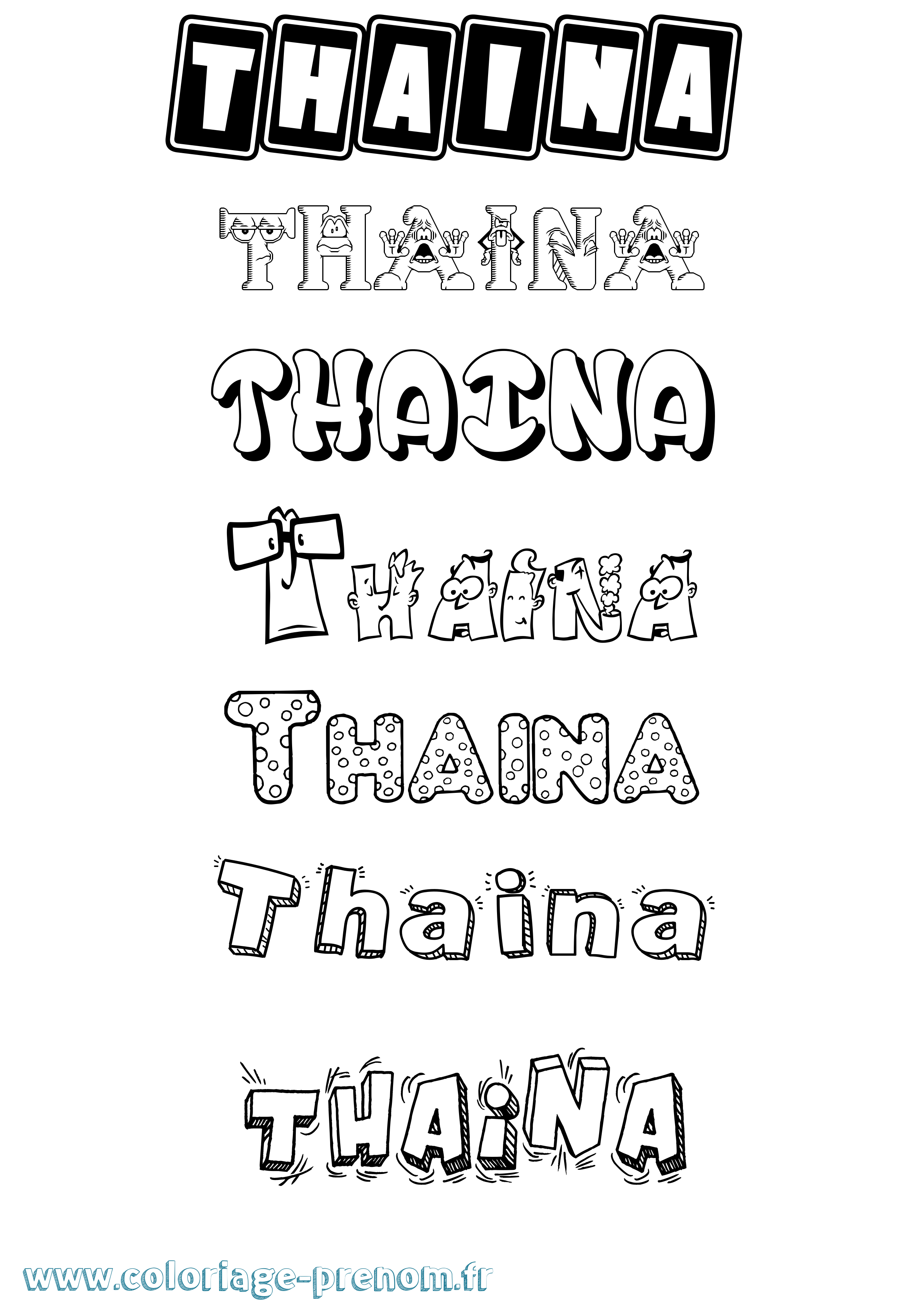 Coloriage prénom Thaina Fun