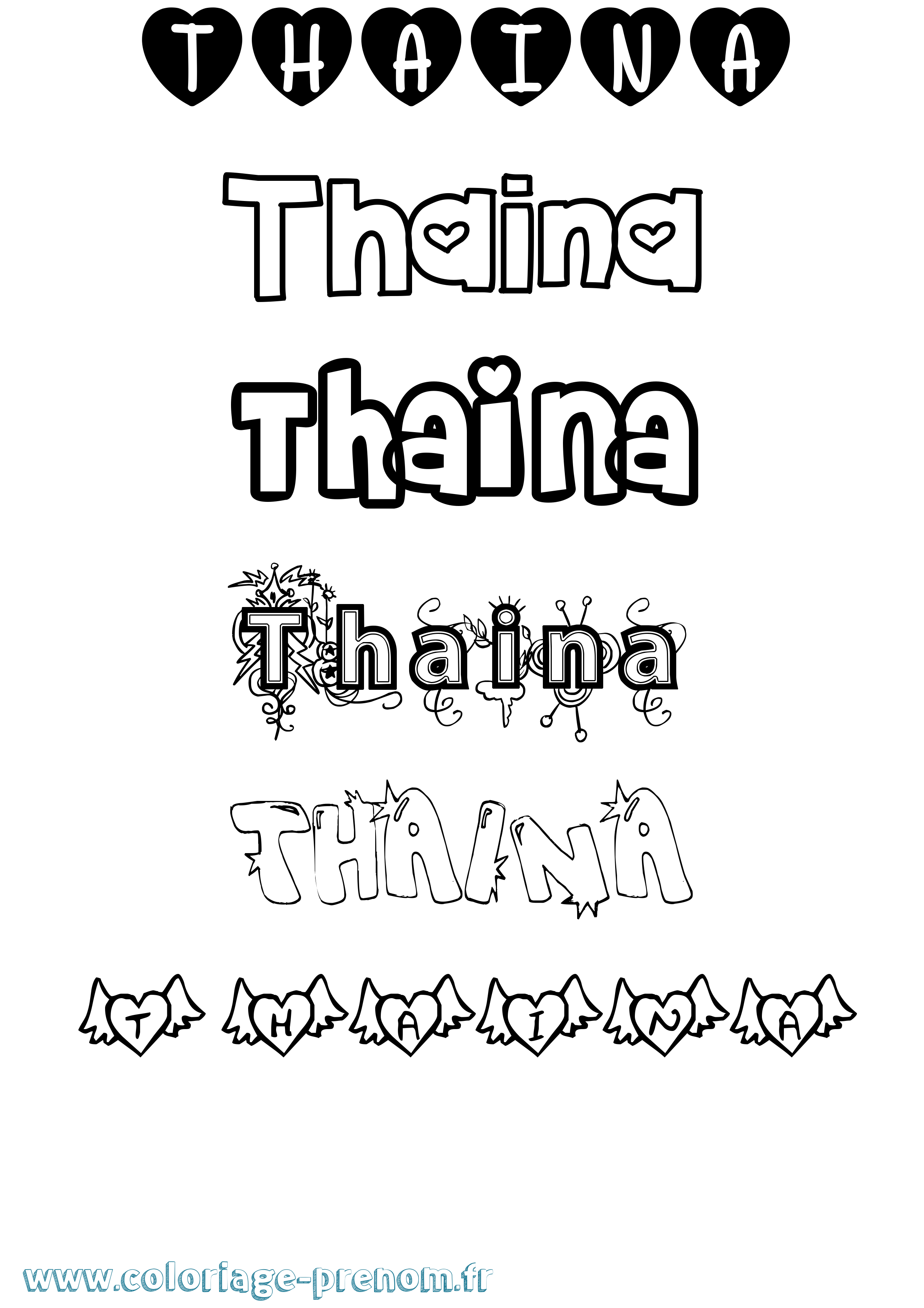 Coloriage prénom Thaina Girly