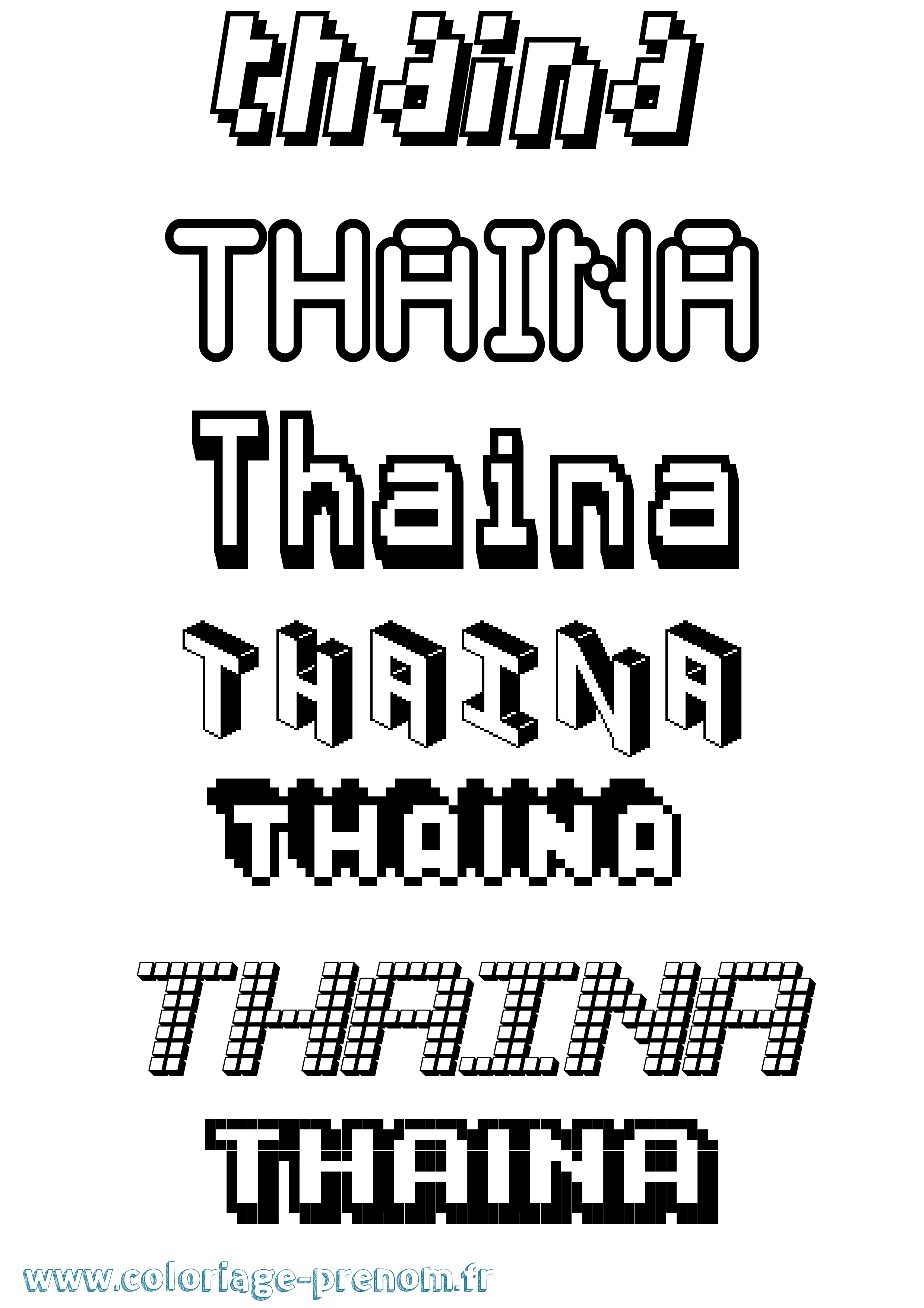 Coloriage prénom Thaina Pixel