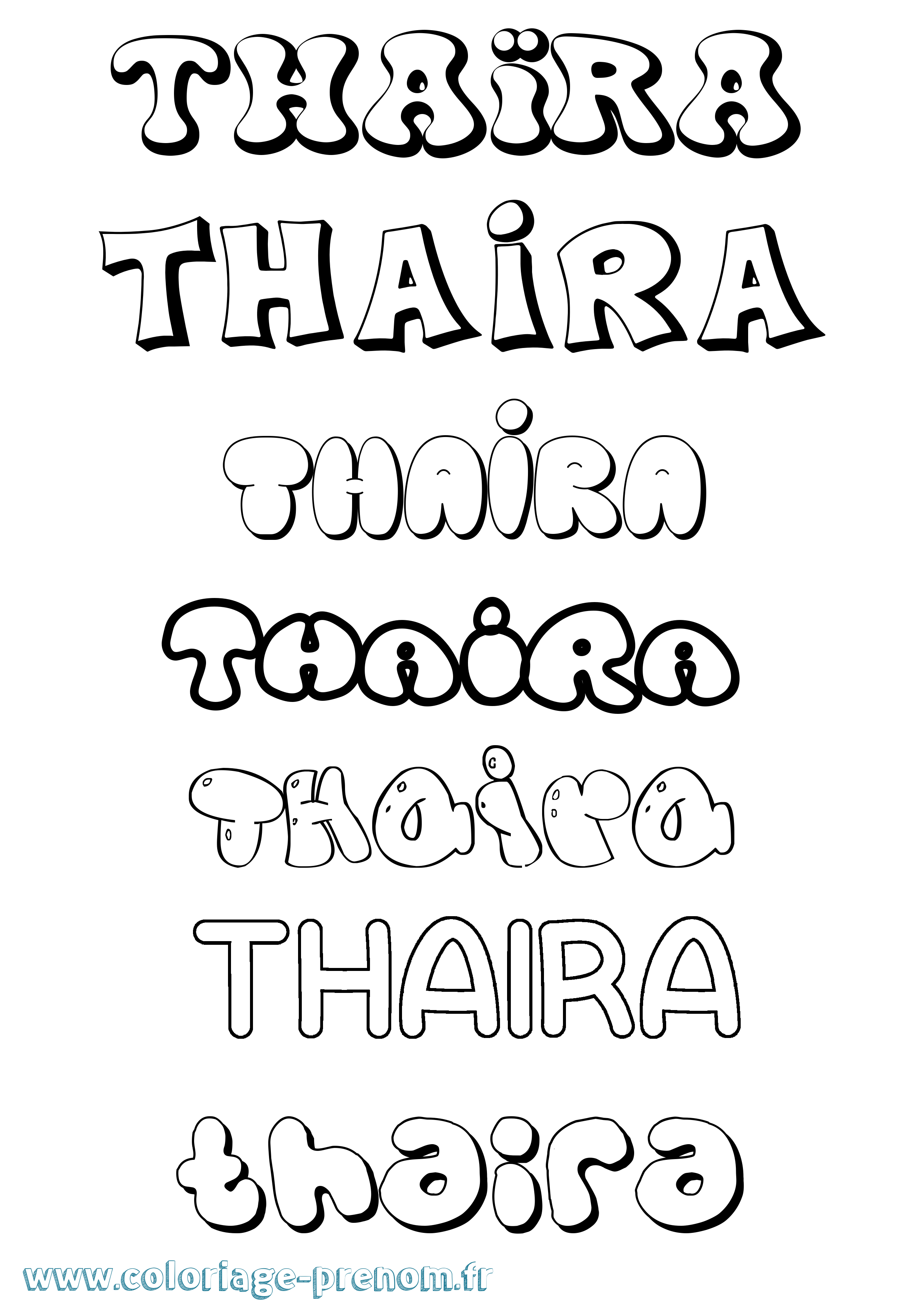 Coloriage prénom Thaïra Bubble