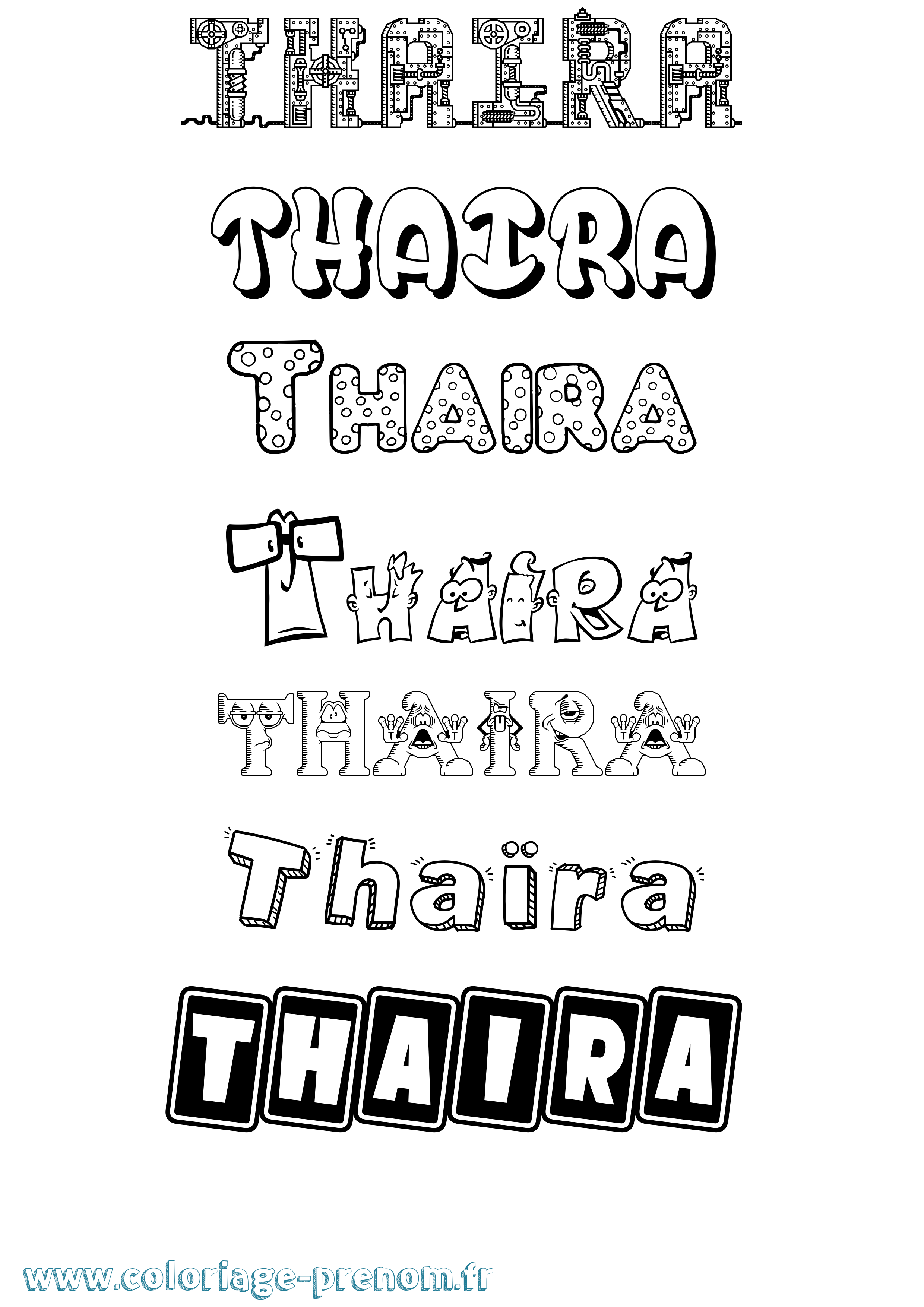 Coloriage prénom Thaïra Fun