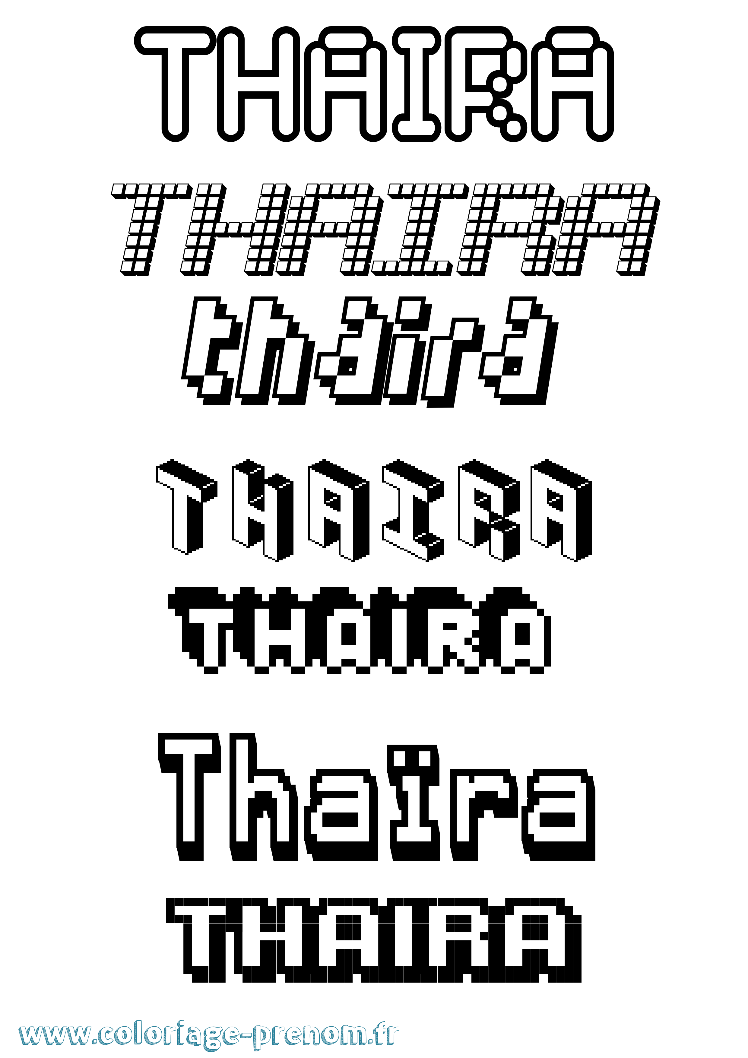Coloriage prénom Thaïra Pixel