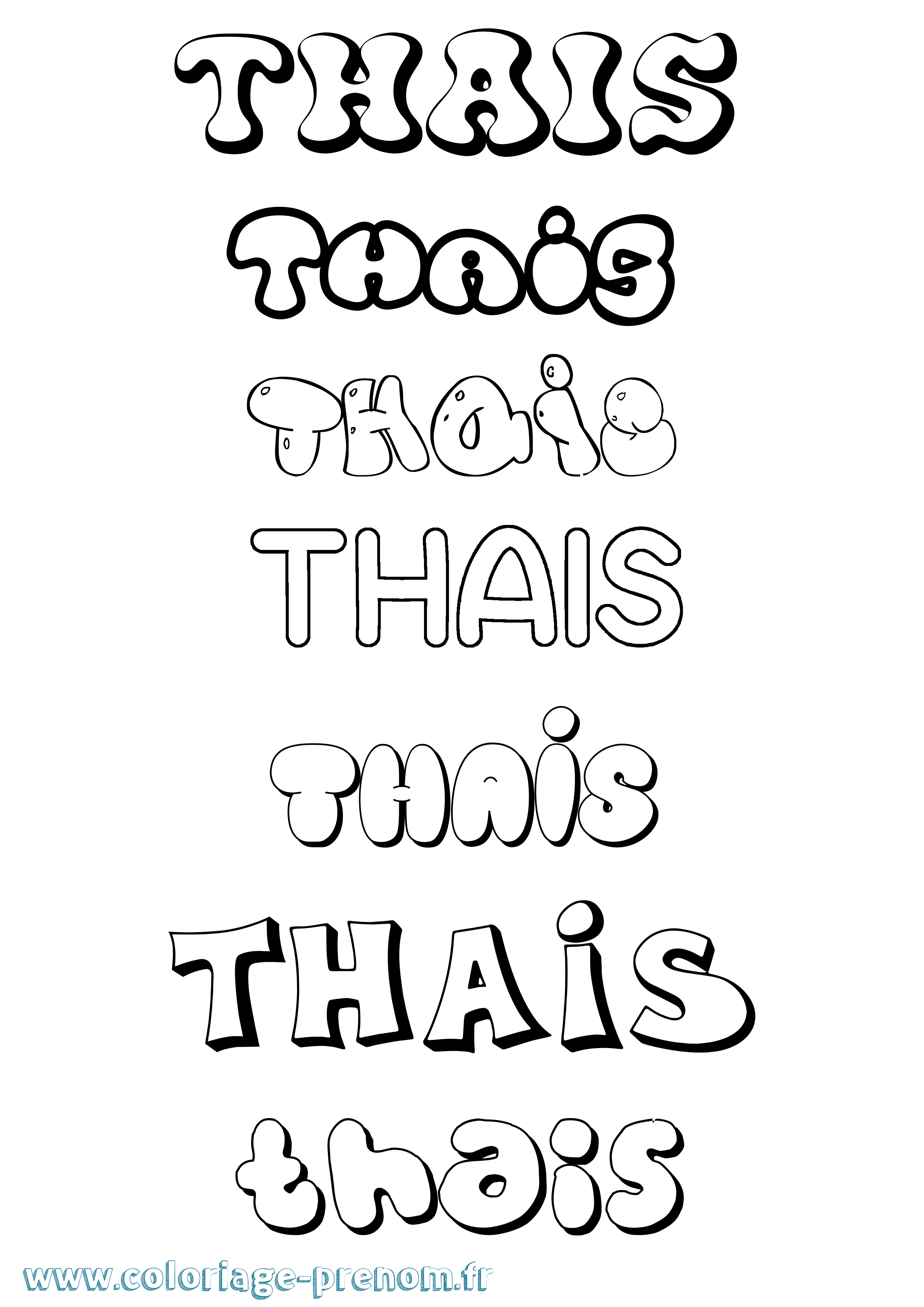 Coloriage prénom Thais Bubble