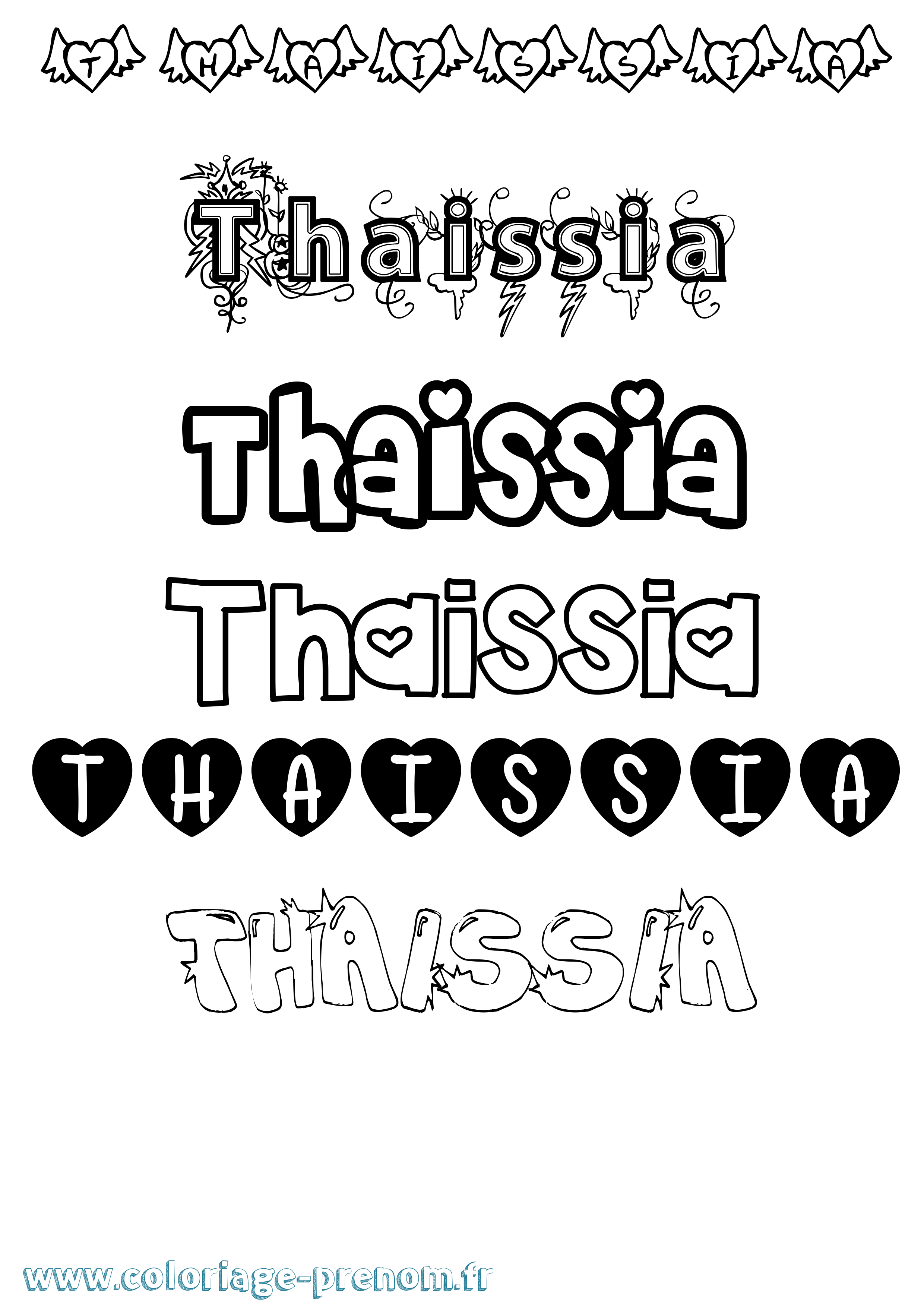 Coloriage prénom Thaissia Girly