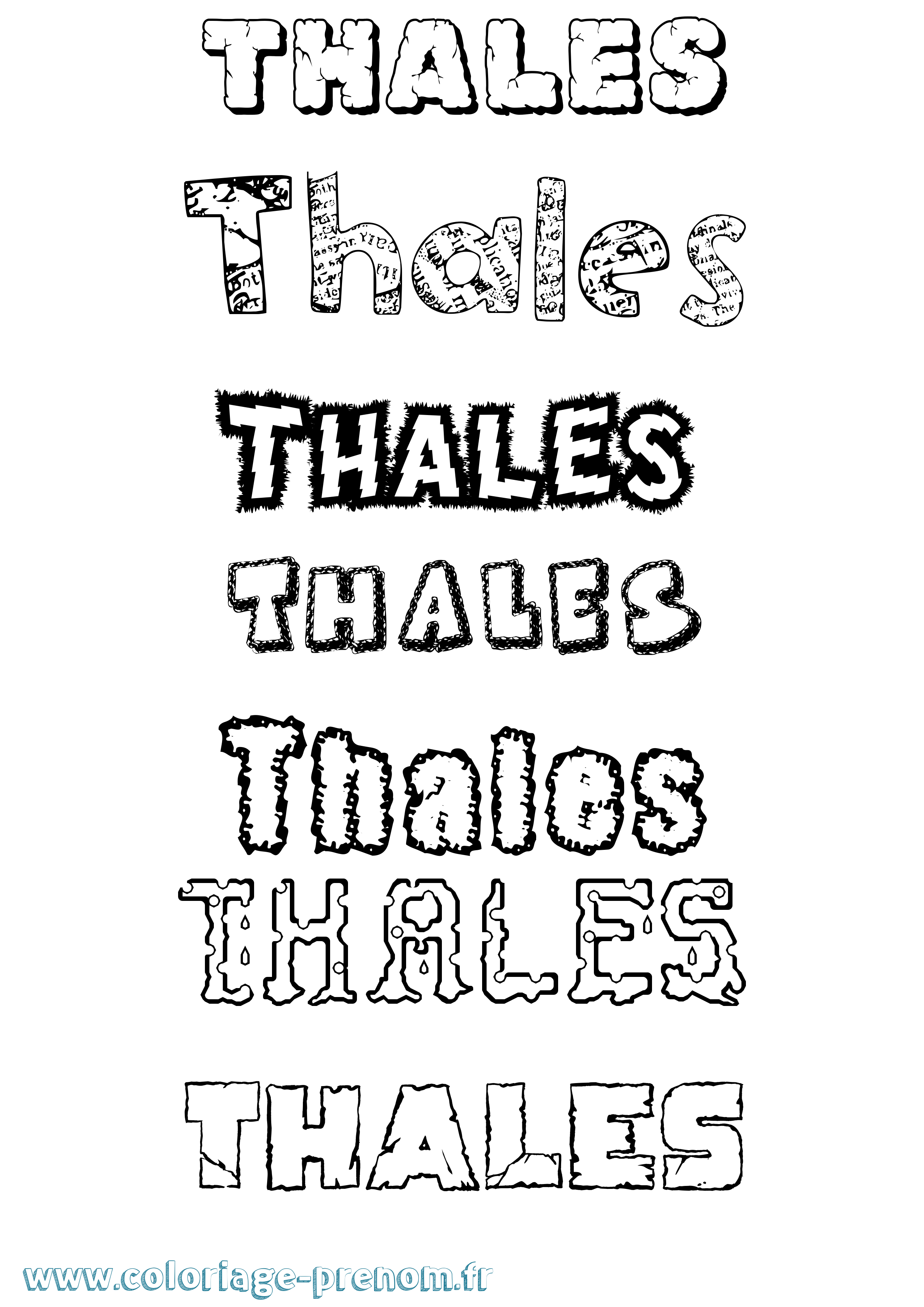 Coloriage prénom Thales Destructuré