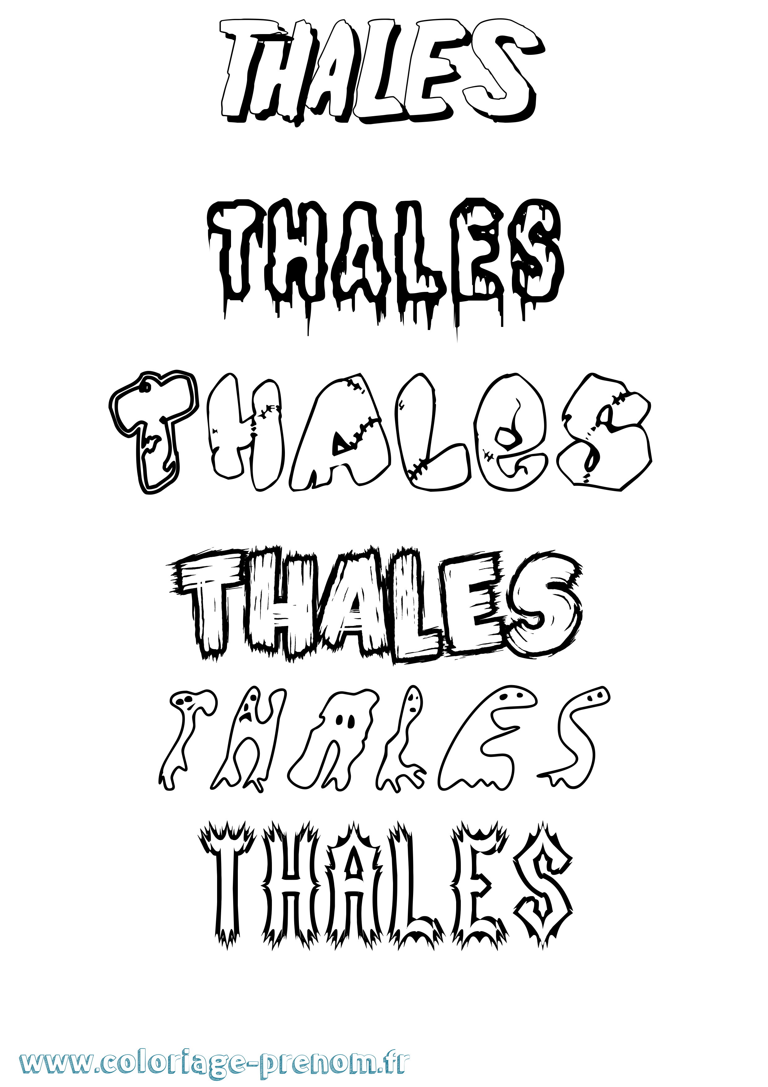 Coloriage prénom Thales Frisson