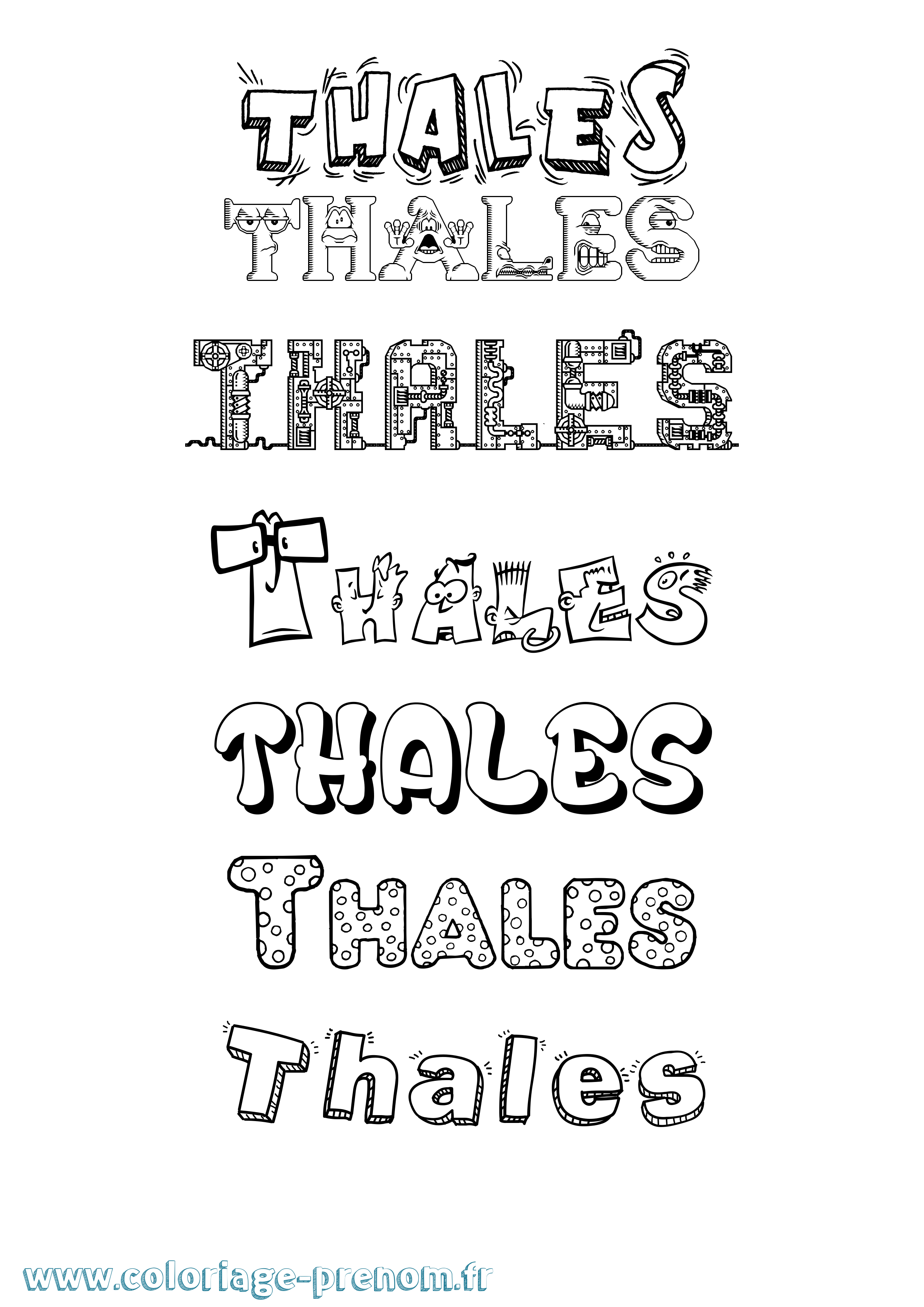 Coloriage prénom Thales Fun