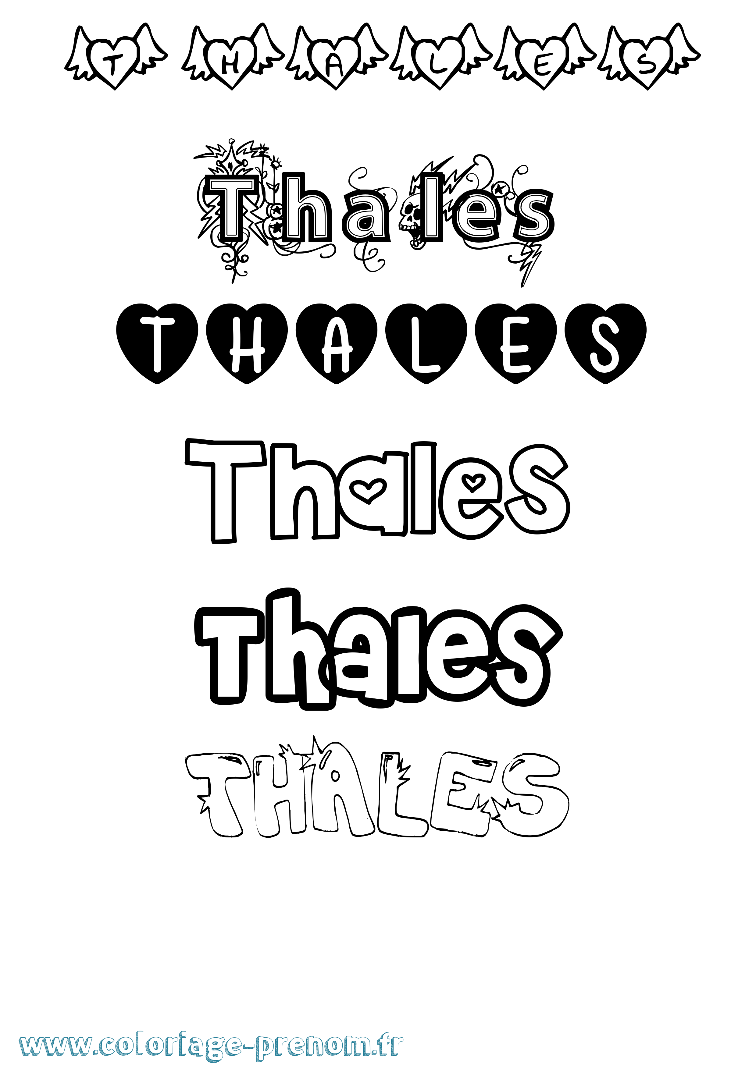Coloriage prénom Thales Girly