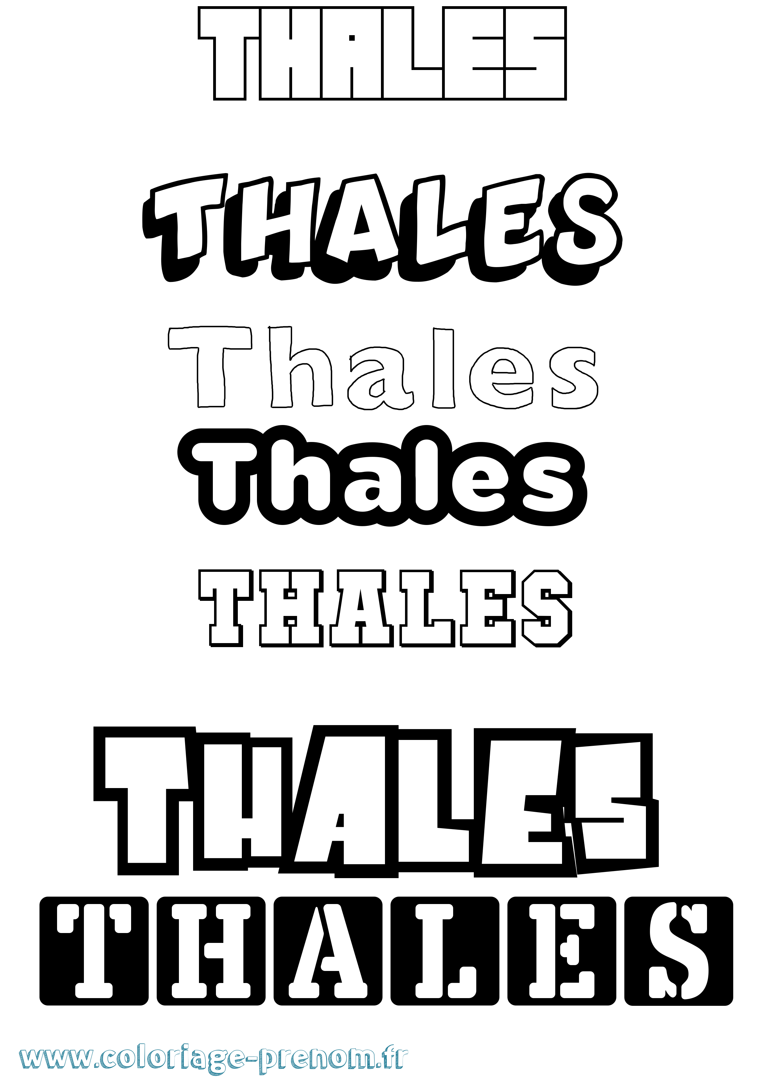 Coloriage prénom Thales Simple