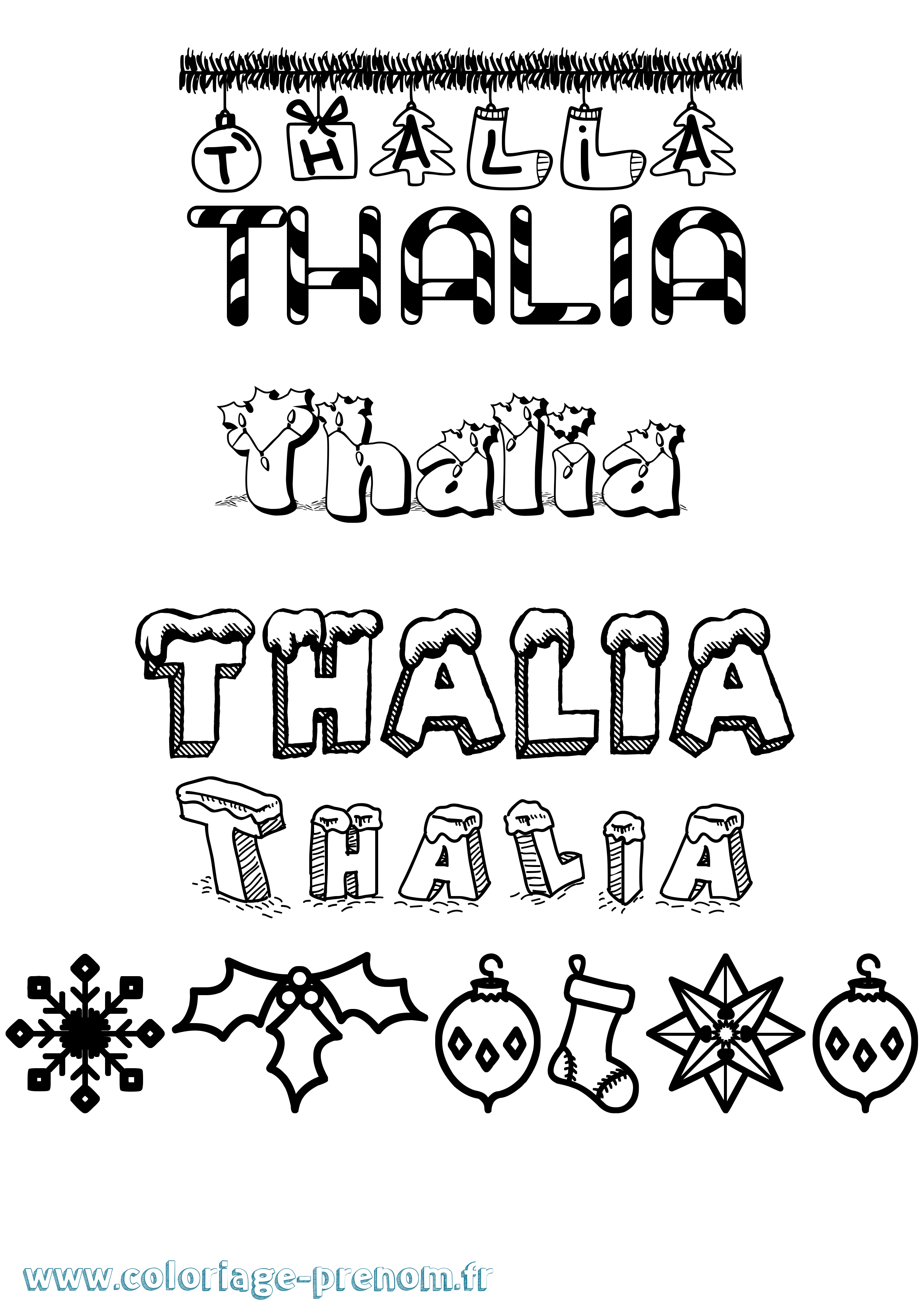 Coloriage prénom Thalia Noël