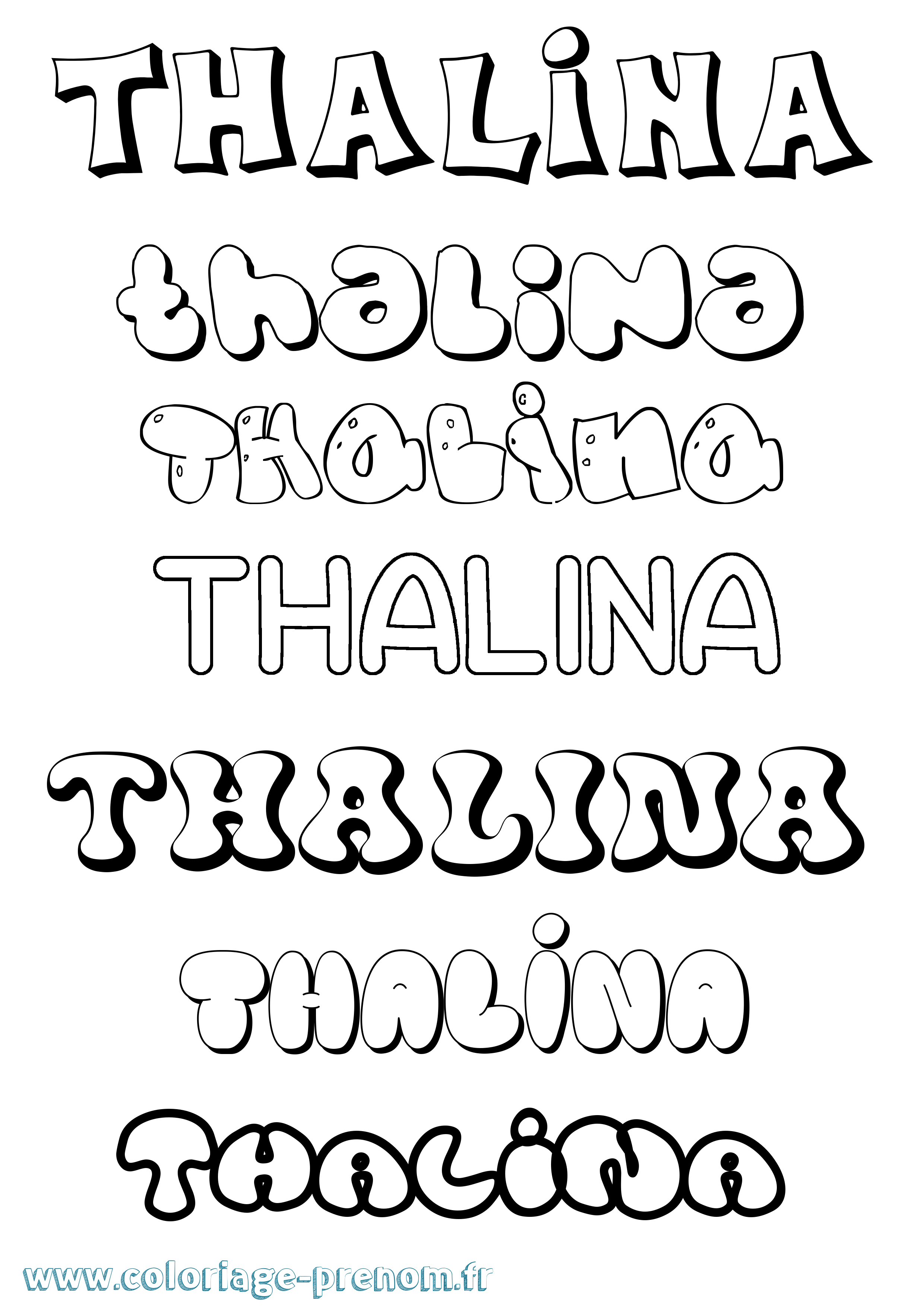 Coloriage prénom Thalina Bubble