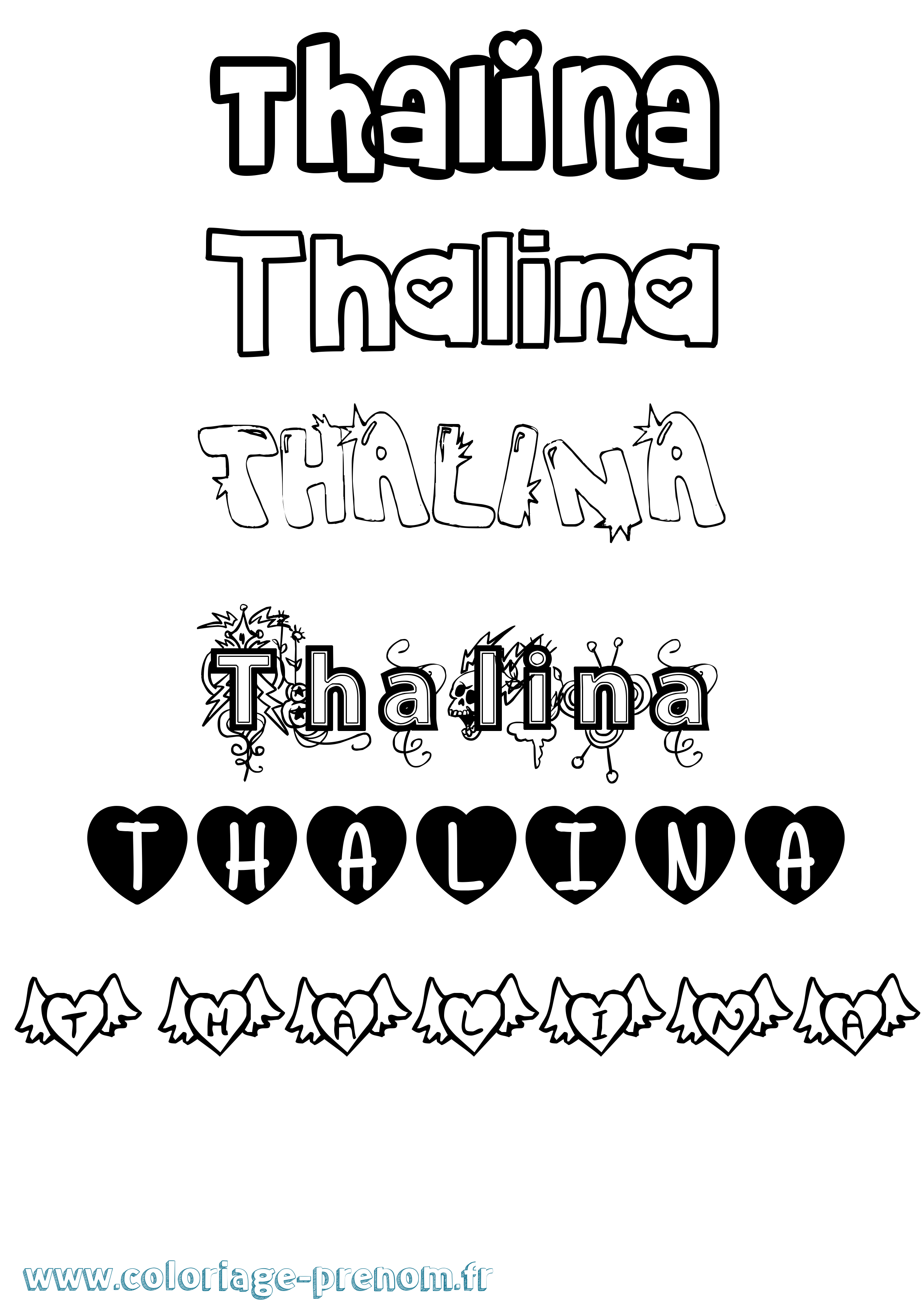 Coloriage prénom Thalina Girly